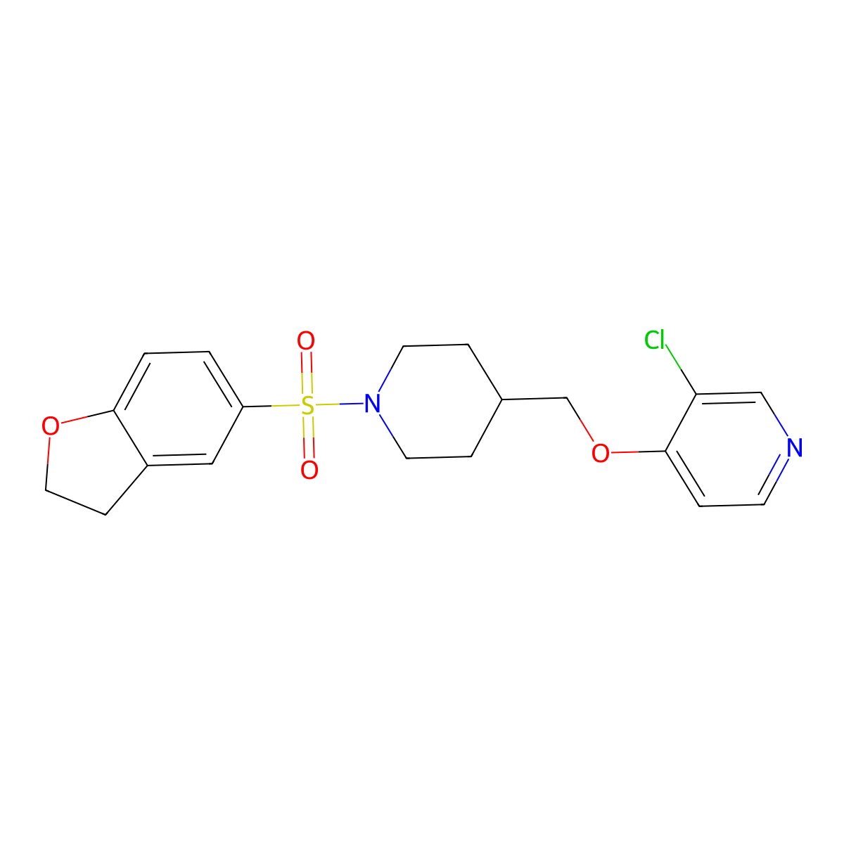 3-Chloro-4-{[1-(2,3-dihydro-1-benzofuran-5-sulfonyl)piperidin-4-yl]methoxy}pyridine molecular structure, CAS 2640974-51-0