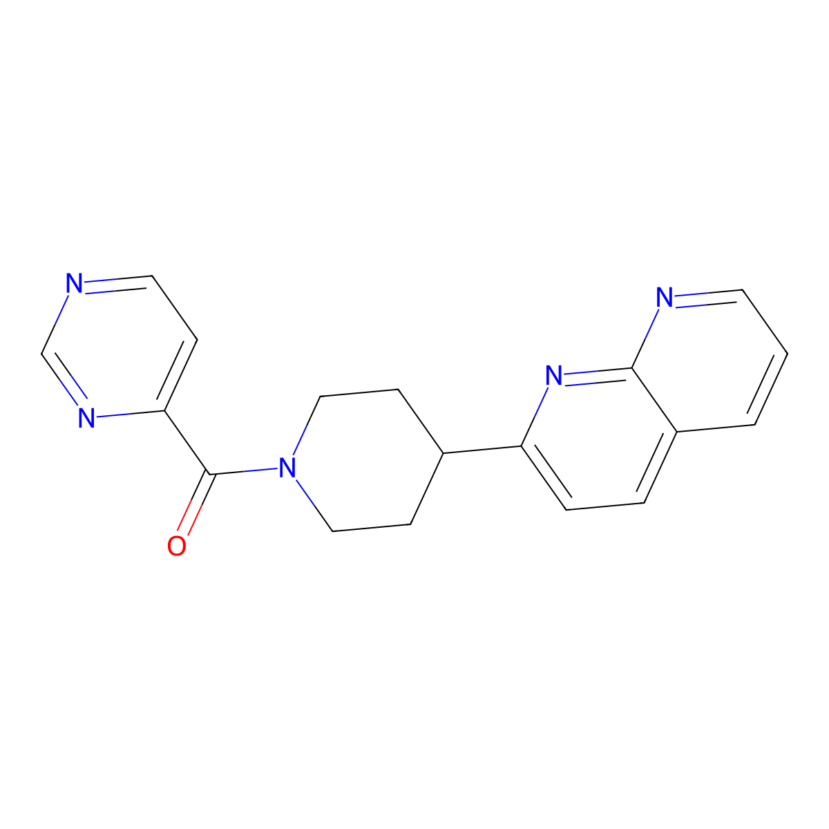2-[1-(Pyrimidine-4-carbonyl)piperidin-4-yl]-1,8-naphthyridine molecular structure, CAS 2640974-55-4