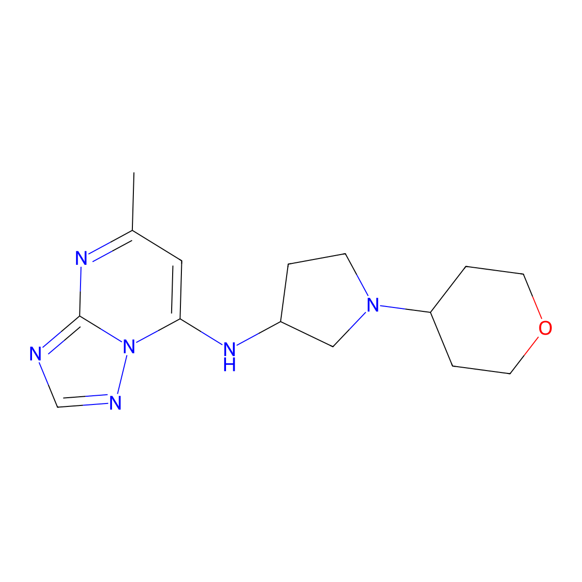 N-{5-methyl-[1,2,4]triazolo[1,5-a]pyrimidin-7-yl}-1-(oxan-4-yl)pyrrolidin-3-amine molecular structure, CAS 2640974-67-8
