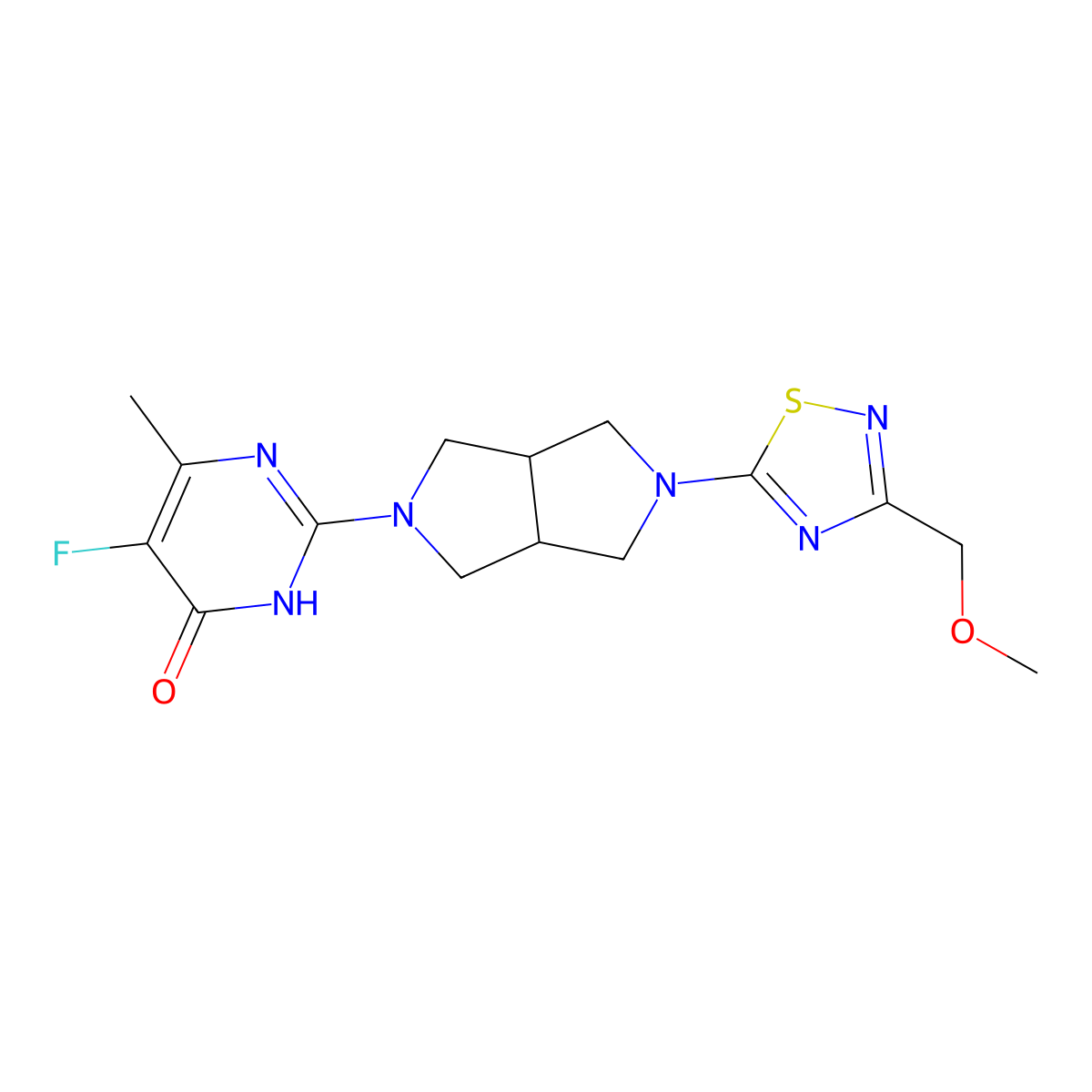 5-Fluoro-2-{5-[3-(methoxymethyl)-1,2,4-thiadiazol-5-yl]-octahydropyrrolo[3,4-c]pyrrol-2-yl}-6-methyl-3,4-dihydropyrimidin-4-one molecular structure, CAS 2640974-71-4