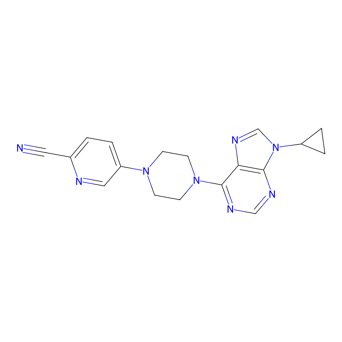5-[4-(9-cyclopropyl-9H-purin-6-yl)piperazin-1-yl]pyridine-2-carbonitrile molecular structure, CAS 2640974-72-5