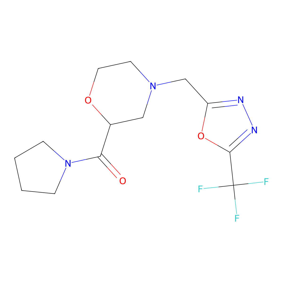 2-(Pyrrolidine-1-carbonyl)-4-{[5-(trifluoromethyl)-1,3,4-oxadiazol-2-yl]methyl}morpholine molecular structure, CAS 2640974-77-0