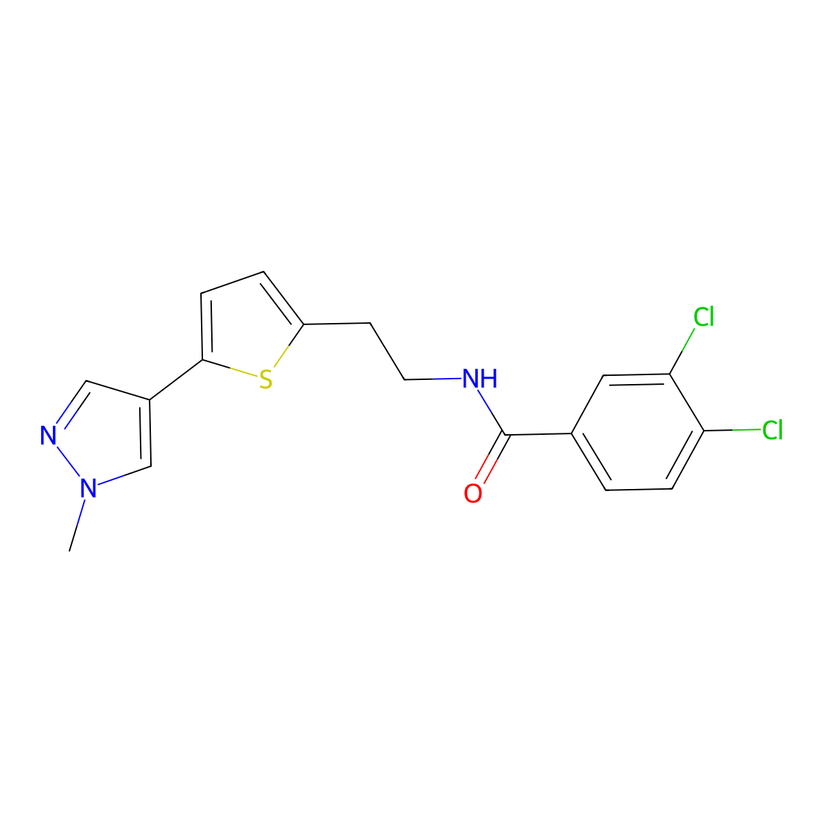 3,4-dichloro-N-{2-[5-(1-methyl-1H-pyrazol-4-yl)thiophen-2-yl]ethyl}benzamide molecular structure, CAS 2640974-78-1