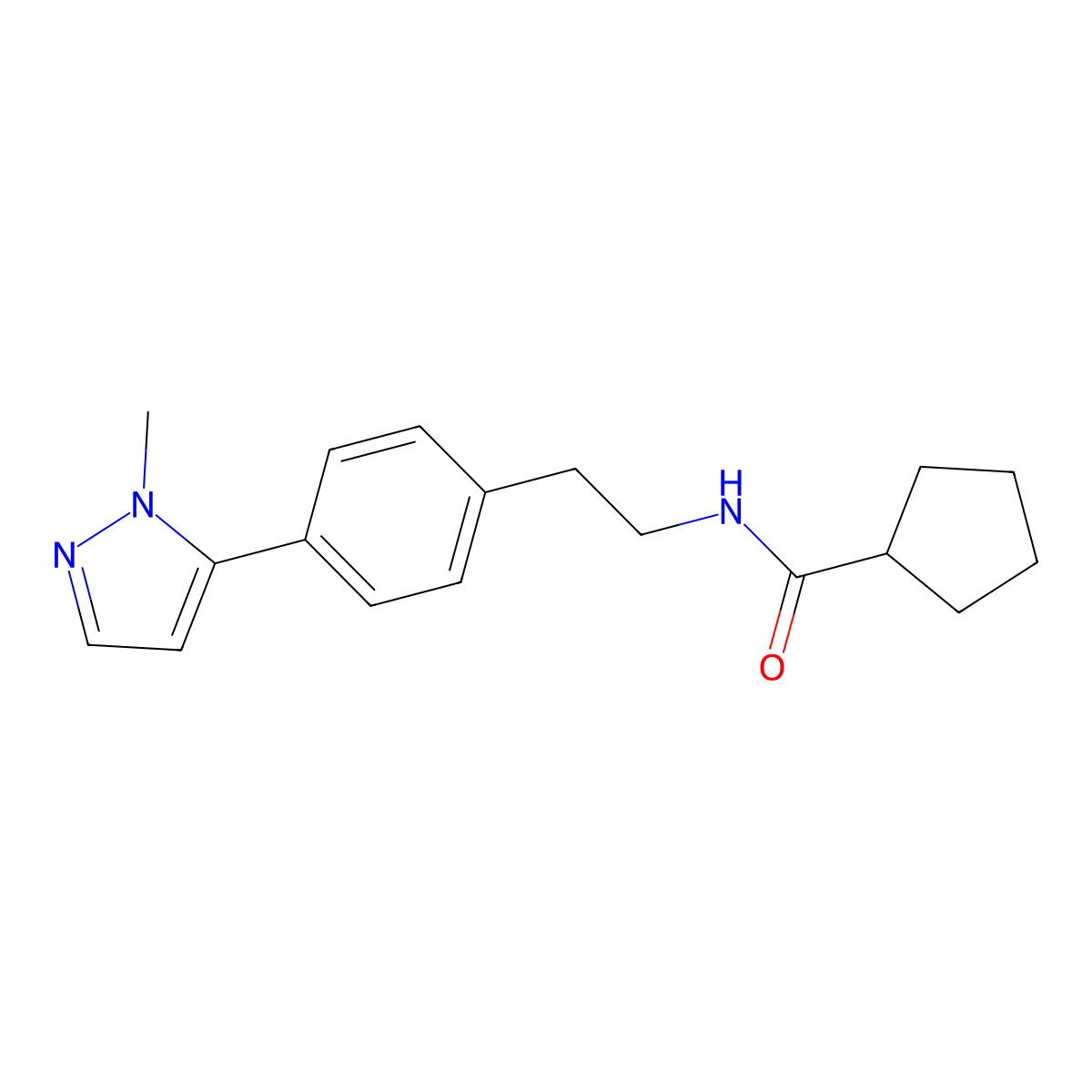 N-{2-[4-(1-methyl-1H-pyrazol-5-yl)phenyl]ethyl}cyclopentanecarboxamide molecular structure, CAS 2640974-79-2