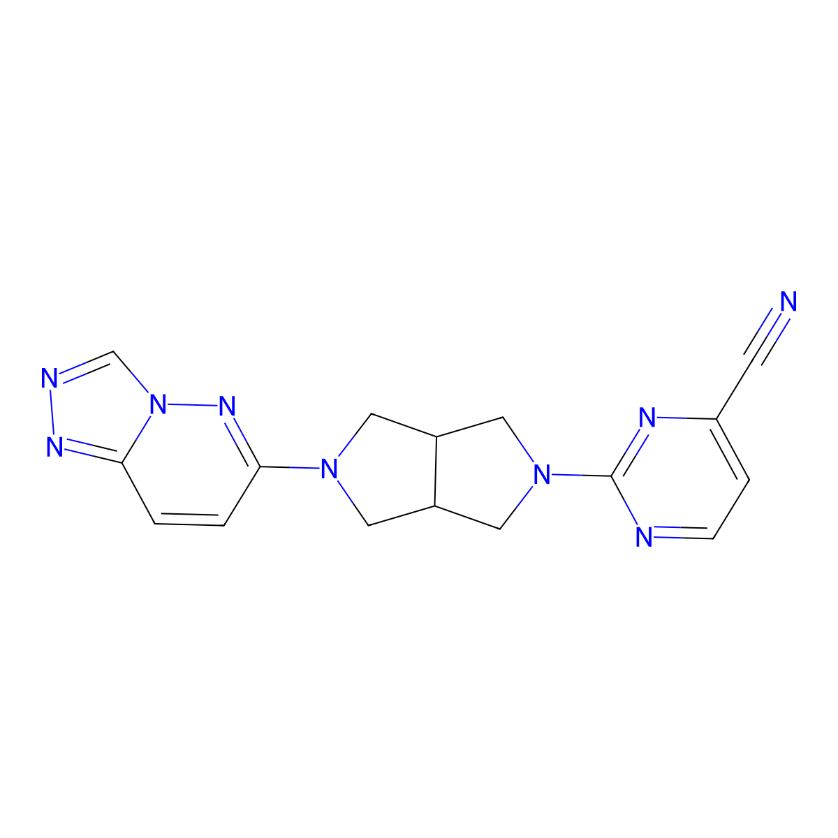 2-(5-{[1,2,4]Triazolo[4,3-b]pyridazin-6-yl}-octahydropyrrolo[3,4-c]pyrrol-2-yl)pyrimidine-4-carbonitrile molecular structure, CAS 2640974-80-5