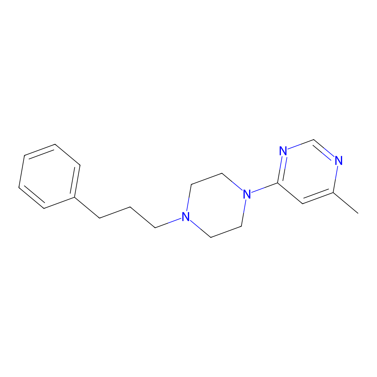 4-Methyl-6-[4-(3-phenylpropyl)piperazin-1-yl]pyrimidine molecular structure, CAS 2640974-82-7