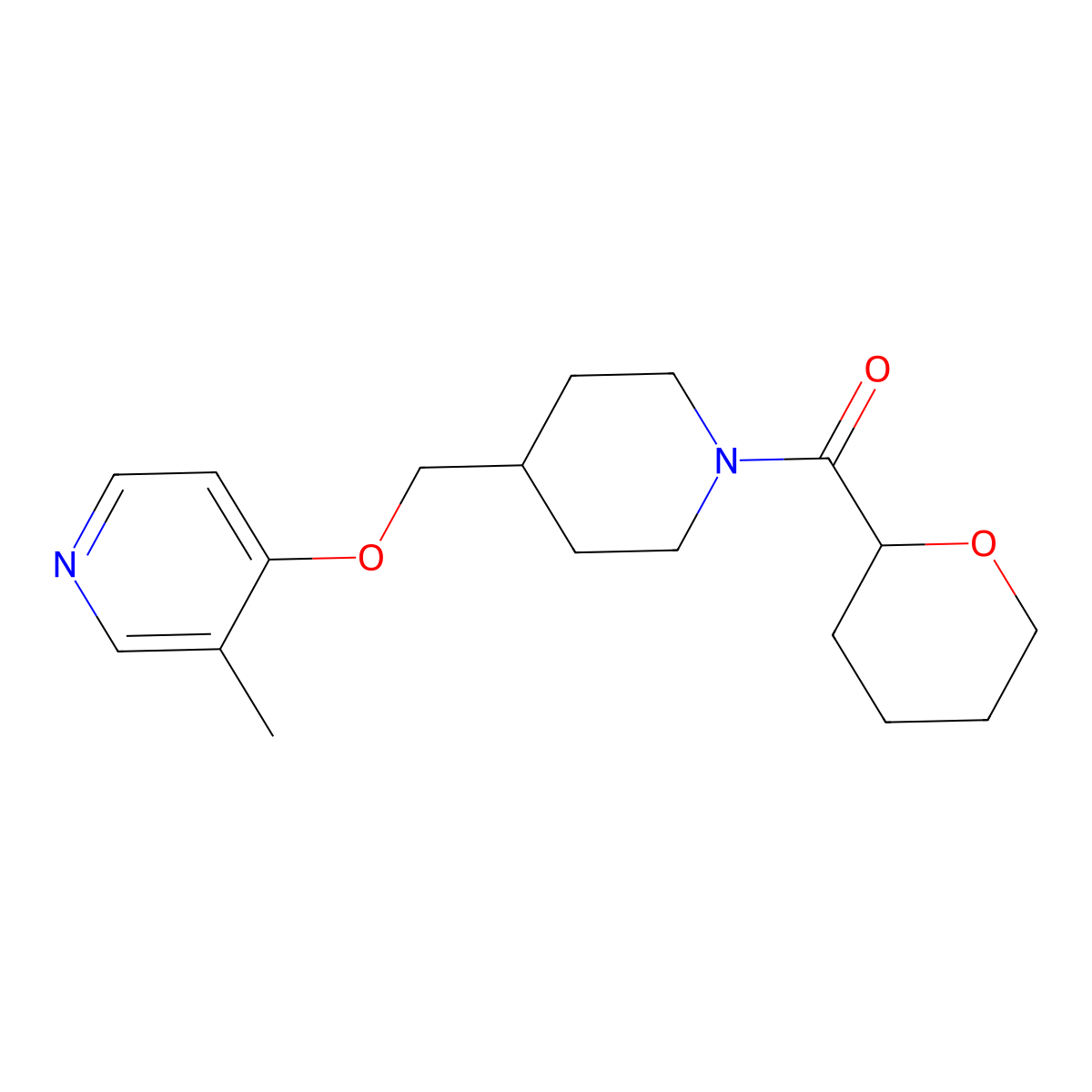 3-Methyl-4-{[1-(oxane-2-carbonyl)piperidin-4-yl]methoxy}pyridine molecular structure, CAS 2640974-83-8