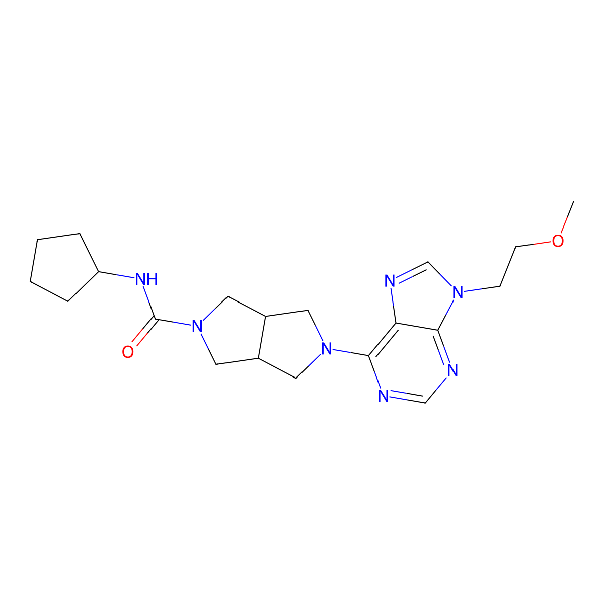 N-cyclopentyl-5-[9-(2-methoxyethyl)-9H-purin-6-yl]-octahydropyrrolo[3,4-c]pyrrole-2-carboxamide molecular structure, CAS 2640974-85-0