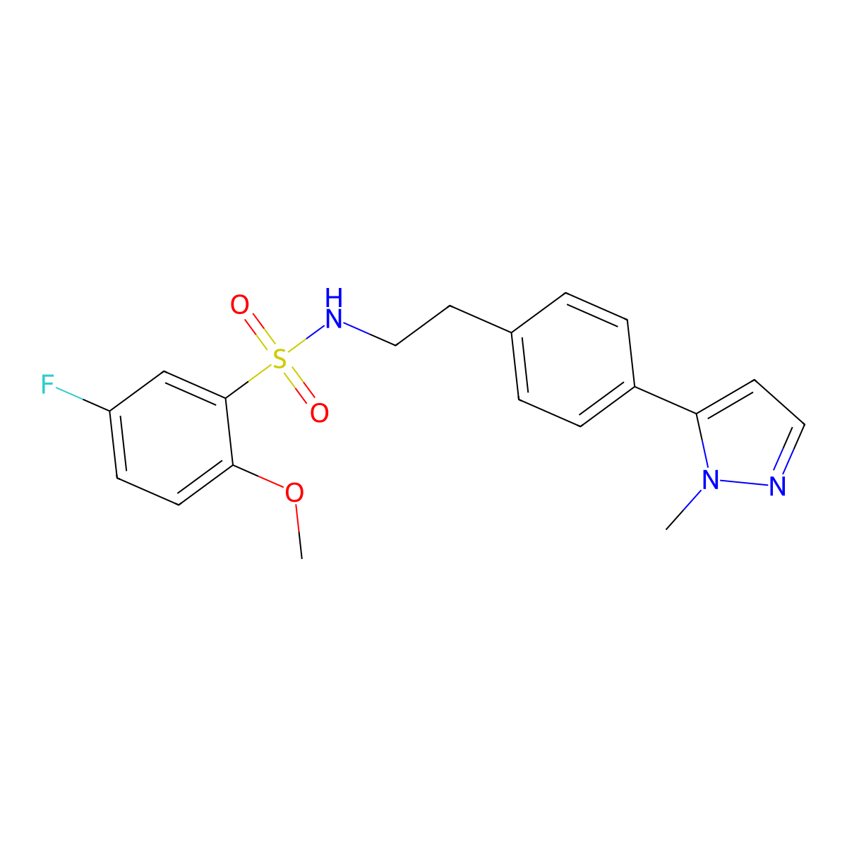 5-fluoro-2-methoxy-N-{2-[4-(1-methyl-1H-pyrazol-5-yl)phenyl]ethyl}benzene-1-sulfonamide molecular structure, CAS 2640974-87-2