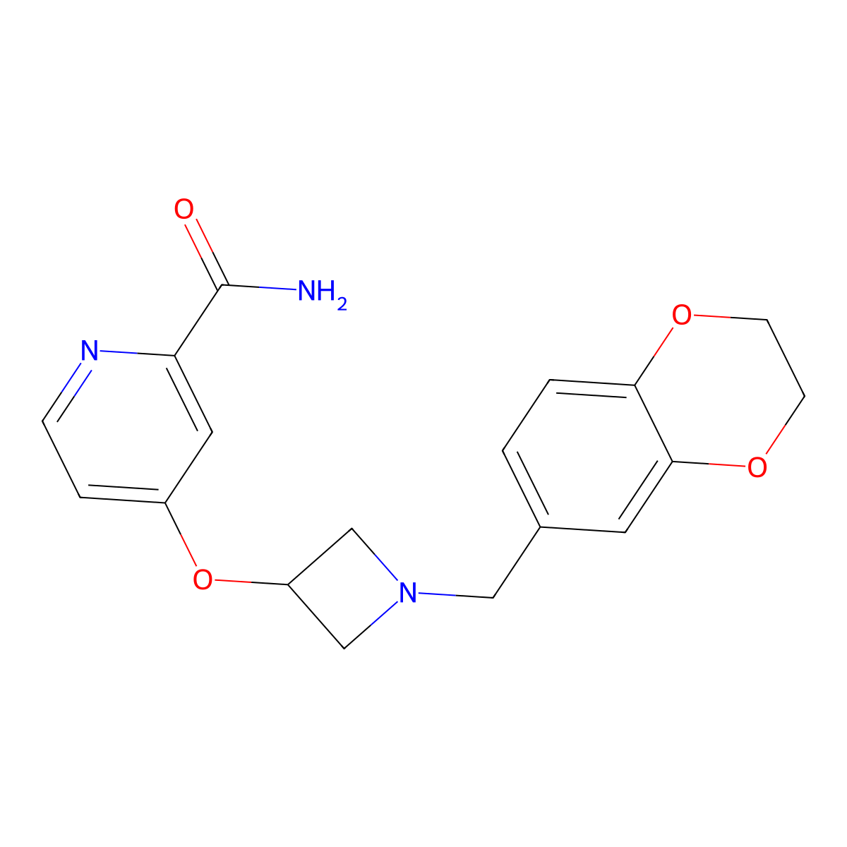 4-({1-[(2,3-Dihydro-1,4-benzodioxin-6-yl)methyl]azetidin-3-yl}oxy)pyridine-2-carboxamide molecular structure, CAS 2640974-88-3