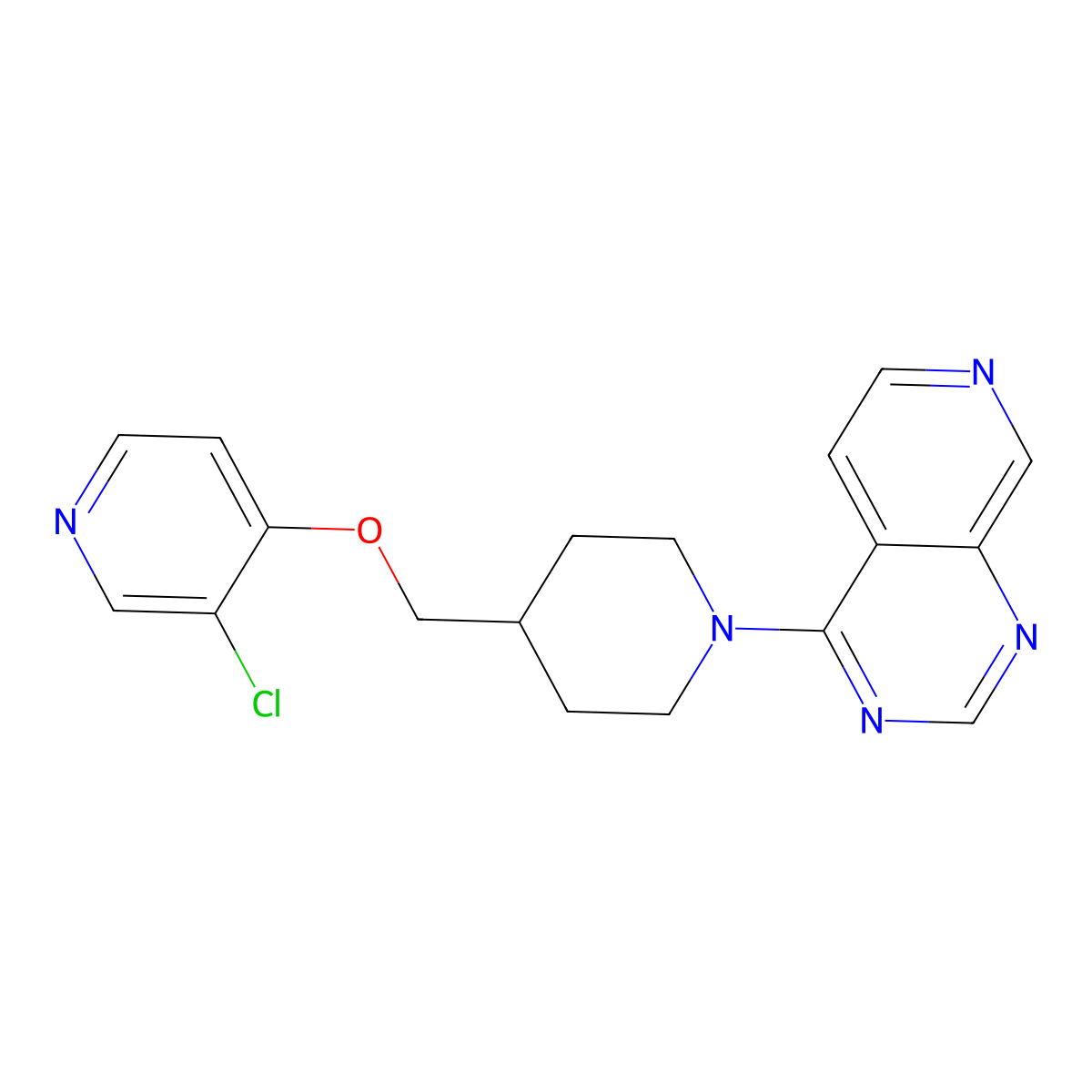 3-Chloro-4-[(1-{pyrido[3,4-d]pyrimidin-4-yl}piperidin-4-yl)methoxy]pyridine molecular structure, CAS 2640974-89-4