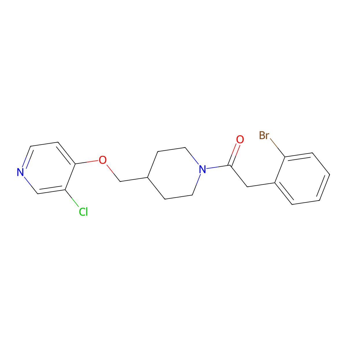 2-(2-Bromophenyl)-1-(4-{[(3-chloropyridin-4-yl)oxy]methyl}piperidin-1-yl)ethan-1-one molecular structure, CAS 2640974-92-9