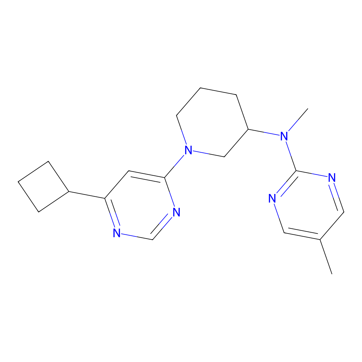N-[1-(6-cyclobutylpyrimidin-4-yl)piperidin-3-yl]-N,5-dimethylpyrimidin-2-amine molecular structure, CAS 2640975-00-2