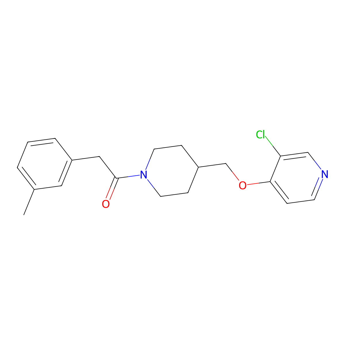 1-(4-{[(3-Chloropyridin-4-yl)oxy]methyl}piperidin-1-yl)-2-(3-methylphenyl)ethan-1-one molecular structure, CAS 2640975-01-3
