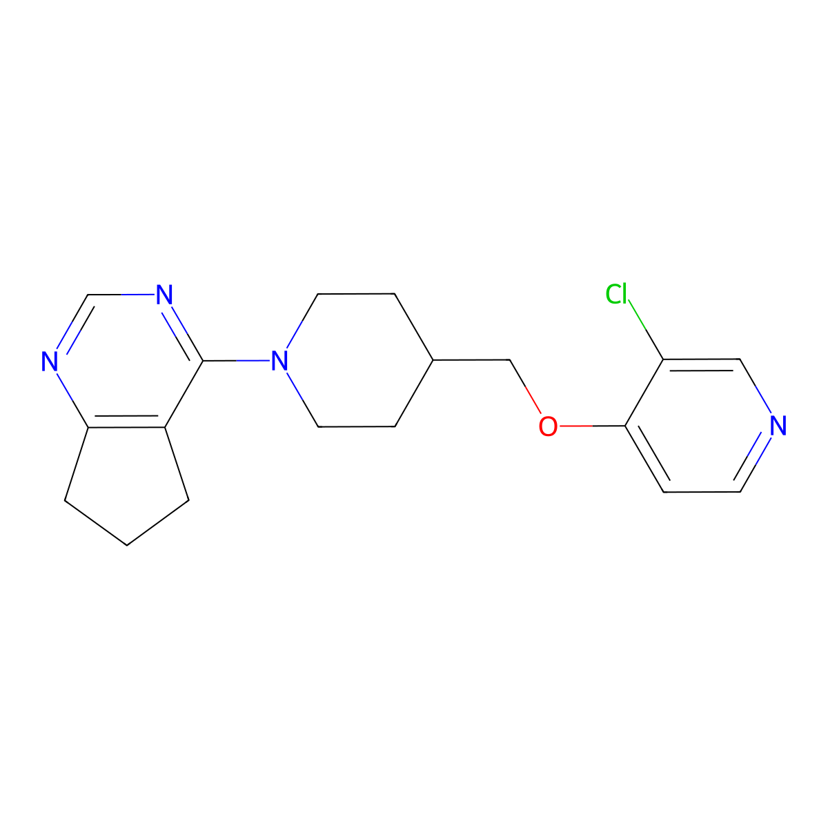 3-chloro-4-[(1-{5H,6H,7H-cyclopenta[d]pyrimidin-4-yl}piperidin-4-yl)methoxy]pyridine molecular structure, CAS 2640975-09-1