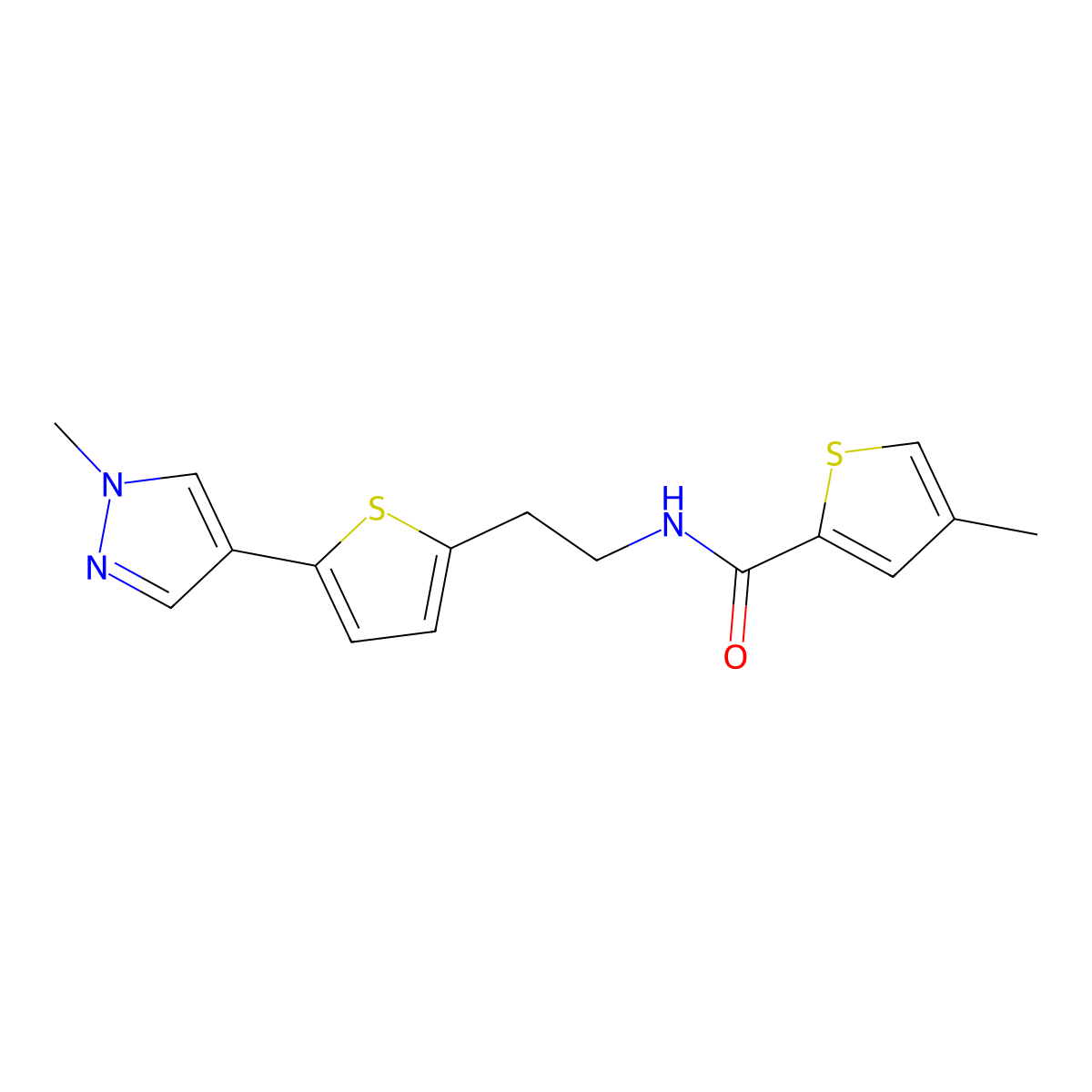 4-methyl-N-{2-[5-(1-methyl-1H-pyrazol-4-yl)thiophen-2-yl]ethyl}thiophene-2-carboxamide molecular structure, CAS 2640975-10-4