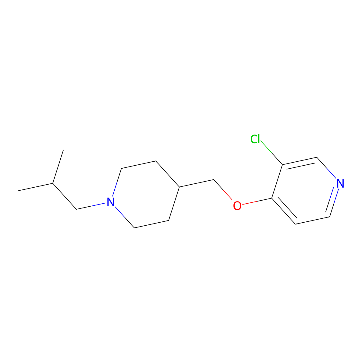 3-Chloro-4-{[1-(2-methylpropyl)piperidin-4-yl]methoxy}pyridine molecular structure, CAS 2640975-11-5