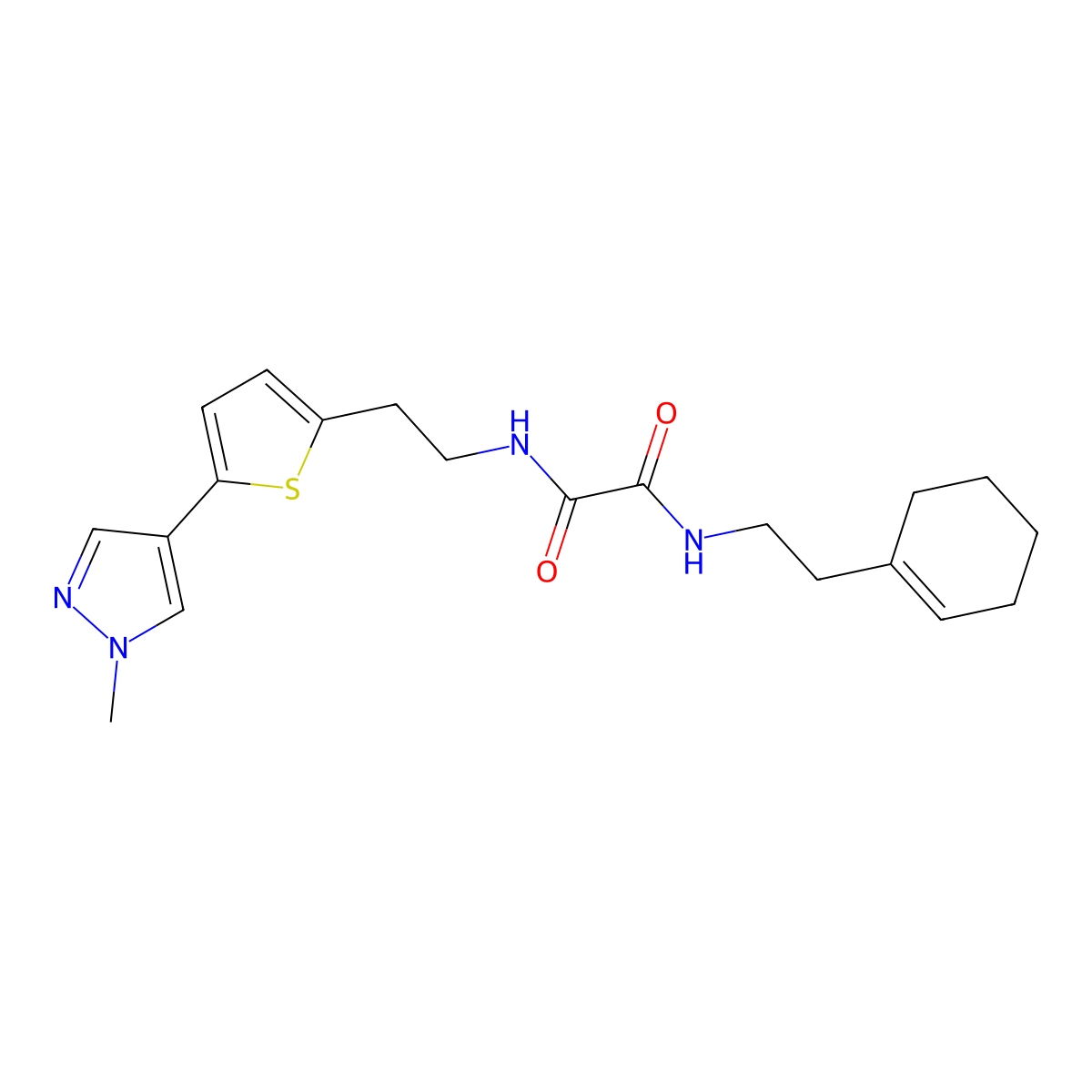 N'-[2-(cyclohex-1-en-1-yl)ethyl]-N-{2-[5-(1-methyl-1H-pyrazol-4-yl)thiophen-2-yl]ethyl}ethanediamide molecular structure, CAS 2640975-12-6