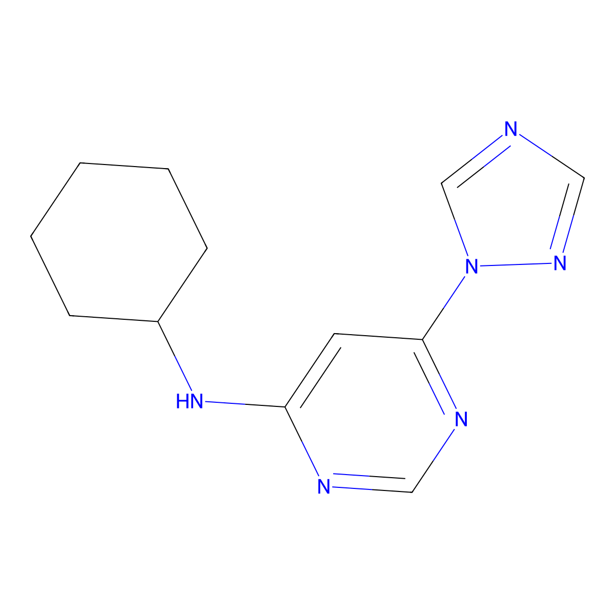 N-cyclohexyl-6-(1H-1,2,4-triazol-1-yl)pyrimidin-4-amine molecular structure, CAS 2640975-13-7