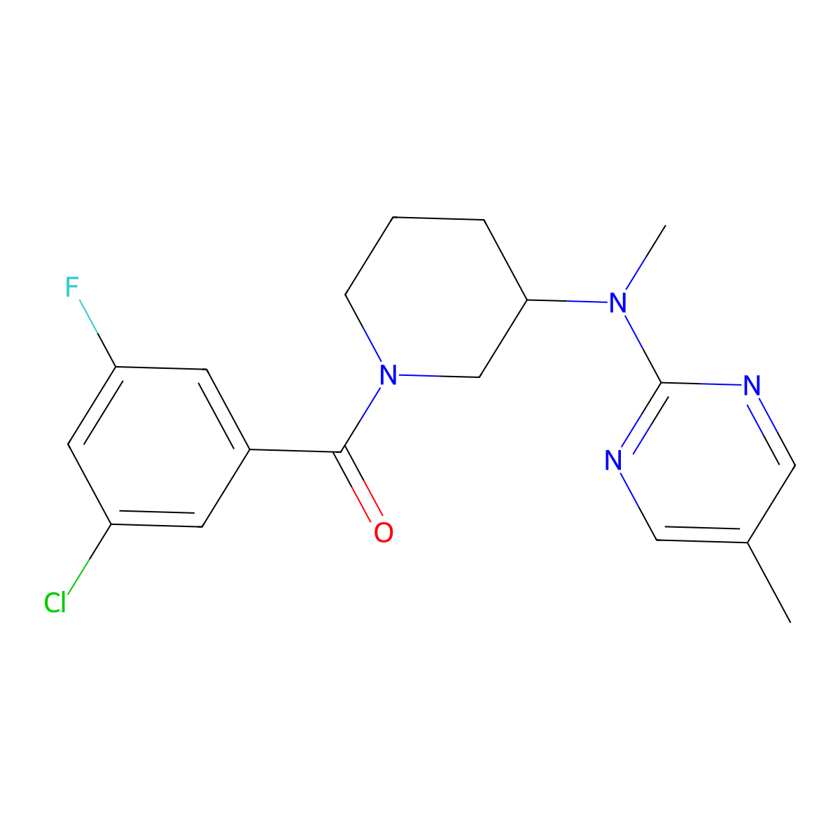 N-[1-(3-chloro-5-fluorobenzoyl)piperidin-3-yl]-N,5-dimethylpyrimidin-2-amine molecular structure, CAS 2640975-19-3