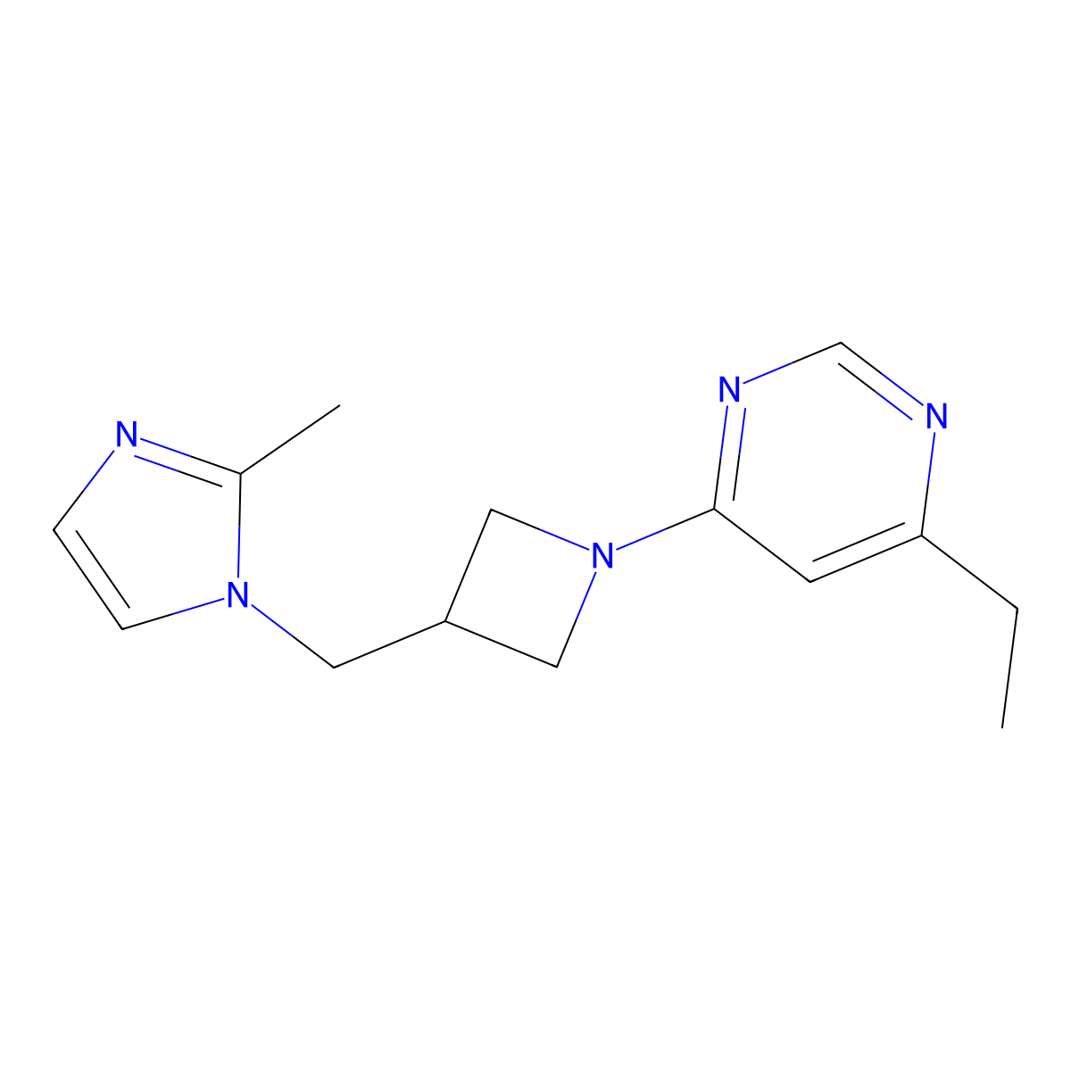 4-ethyl-6-{3-[(2-methyl-1H-imidazol-1-yl)methyl]azetidin-1-yl}pyrimidine molecular structure, CAS 2640975-20-6