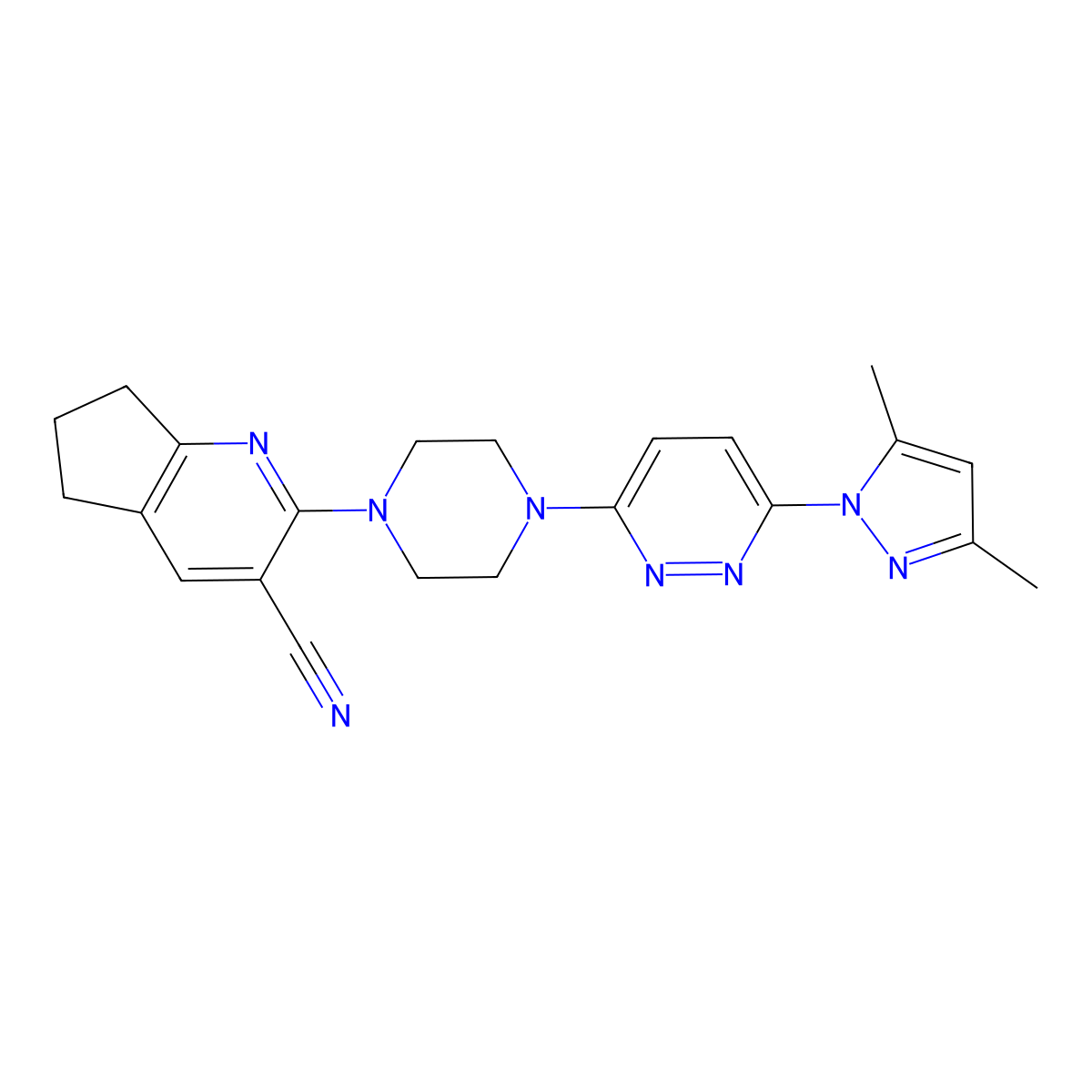 2-{4-[6-(3,5-dimethyl-1H-pyrazol-1-yl)pyridazin-3-yl]piperazin-1-yl}-5H,6H,7H-cyclopenta[b]pyridine-3-carbonitrile molecular structure, CAS 2640975-22-8
