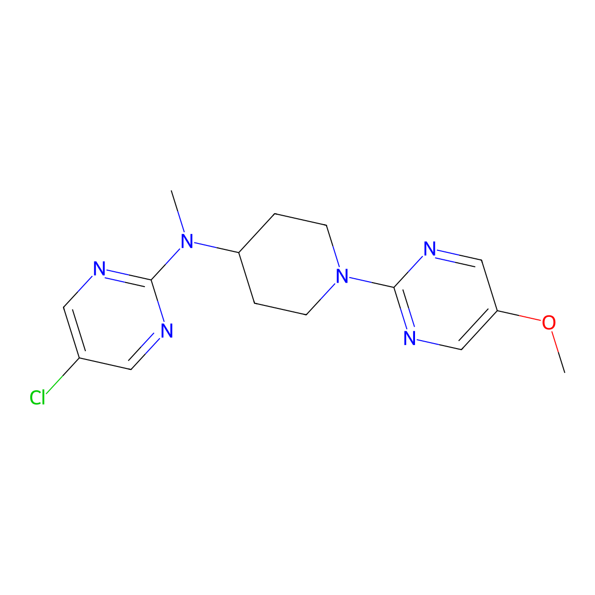 5-chloro-N-[1-(5-methoxypyrimidin-2-yl)piperidin-4-yl]-N-methylpyrimidin-2-amine molecular structure, CAS 2640975-23-9