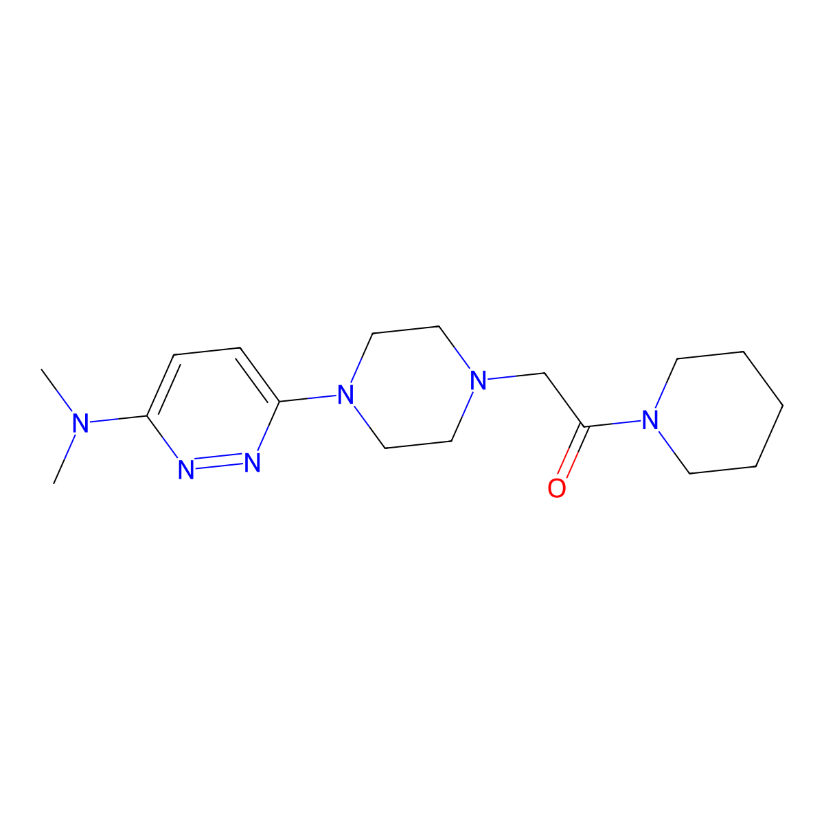 2-{4-[6-(Dimethylamino)pyridazin-3-yl]piperazin-1-yl}-1-(piperidin-1-yl)ethan-1-one molecular structure, CAS 2640975-24-0