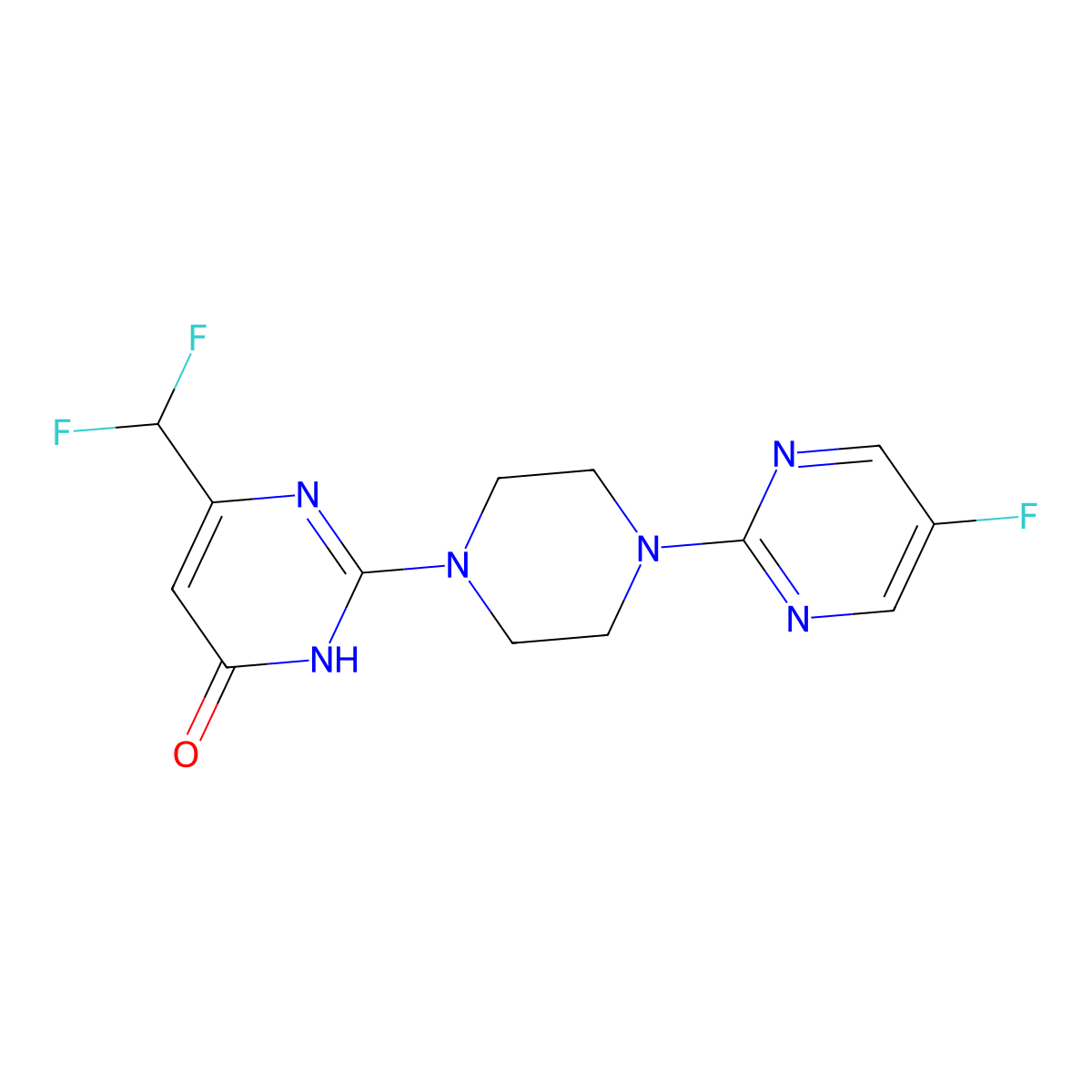 6-(Difluoromethyl)-2-[4-(5-fluoropyrimidin-2-yl)piperazin-1-yl]-3,4-dihydropyrimidin-4-one molecular structure, CAS 2640975-25-1