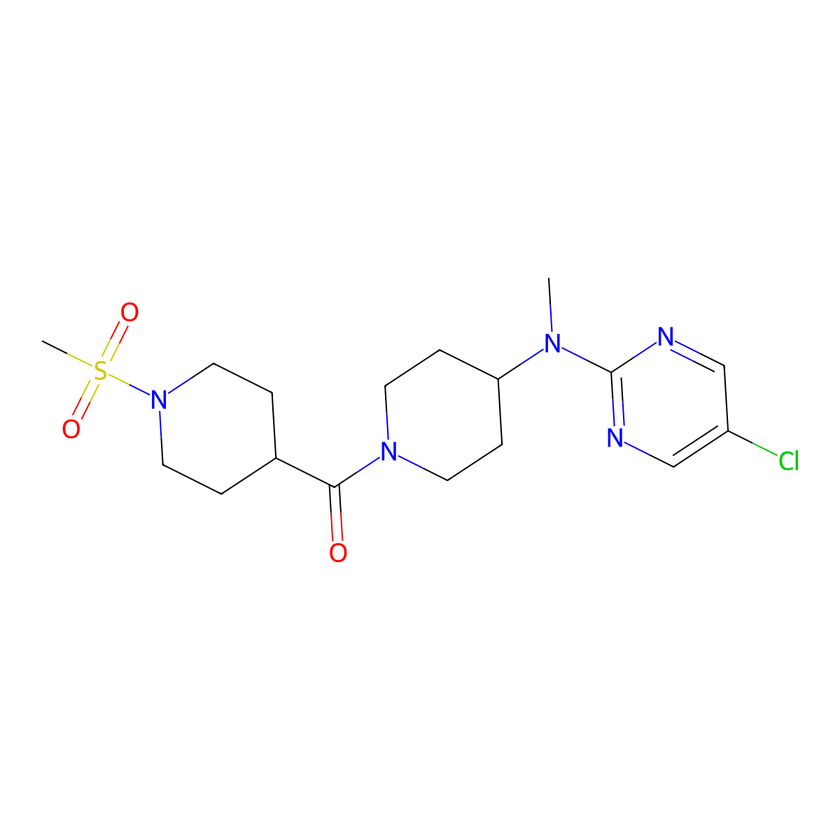 5-chloro-N-[1-(1-methanesulfonylpiperidine-4-carbonyl)piperidin-4-yl]-N-methylpyrimidin-2-amine molecular structure, CAS 2640975-28-4