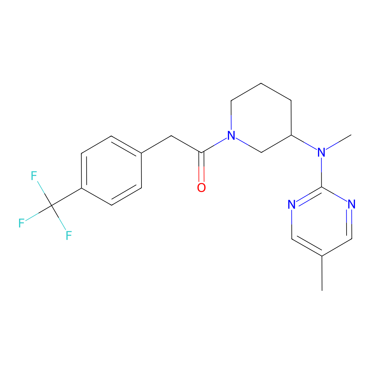 1-{3-[Methyl(5-methylpyrimidin-2-yl)amino]piperidin-1-yl}-2-[4-(trifluoromethyl)phenyl]ethan-1-one molecular structure, CAS 2640975-32-0