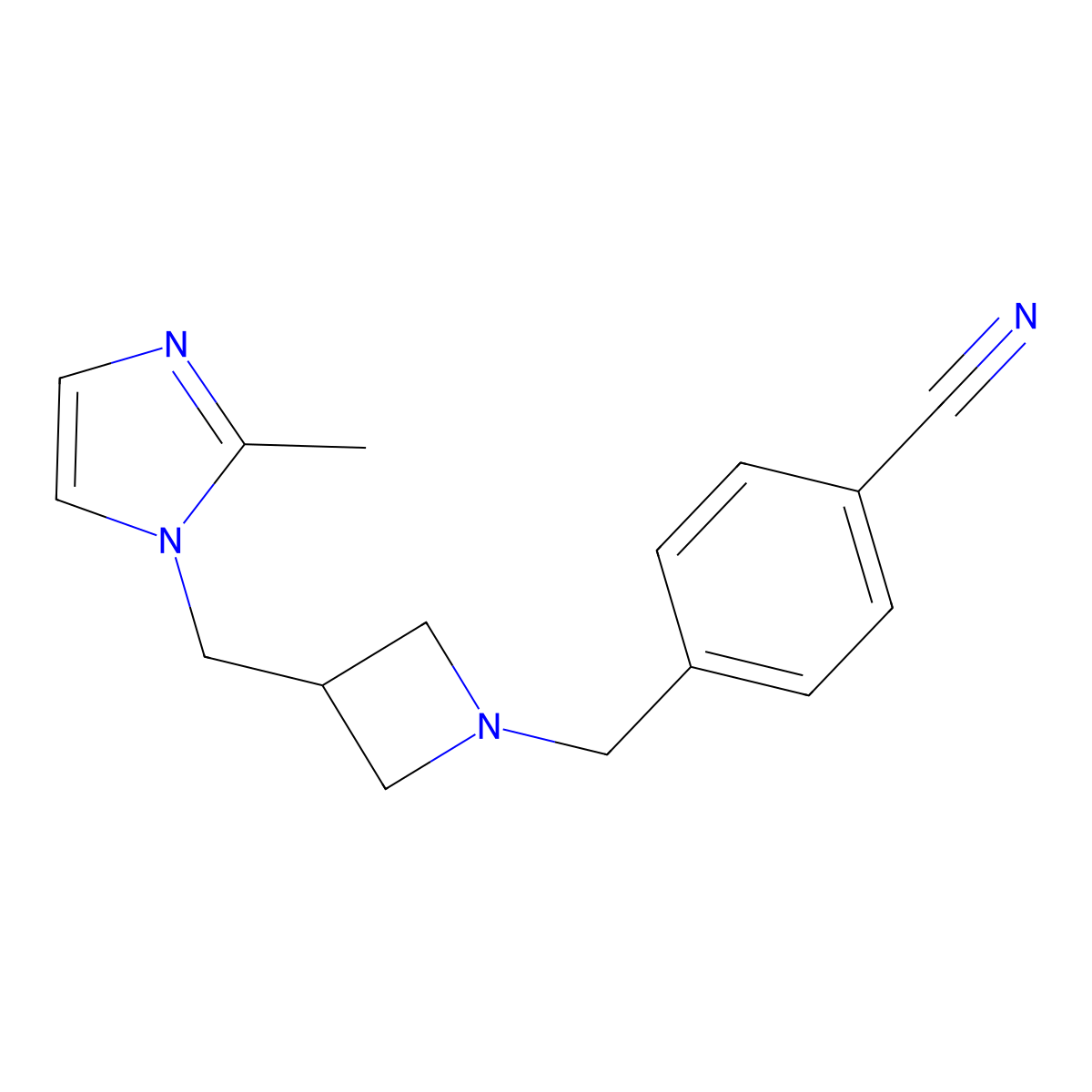 4-({3-[(2-methyl-1H-imidazol-1-yl)methyl]azetidin-1-yl}methyl)benzonitrile molecular structure, CAS 2640975-33-1