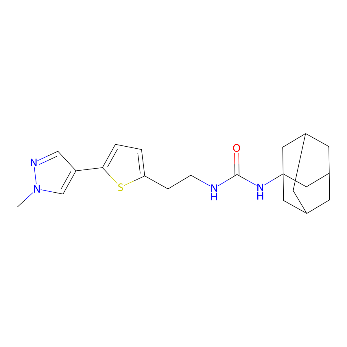 1-(adamantan-1-yl)-3-{2-[5-(1-methyl-1H-pyrazol-4-yl)thiophen-2-yl]ethyl}urea molecular structure, CAS 2640975-35-3
