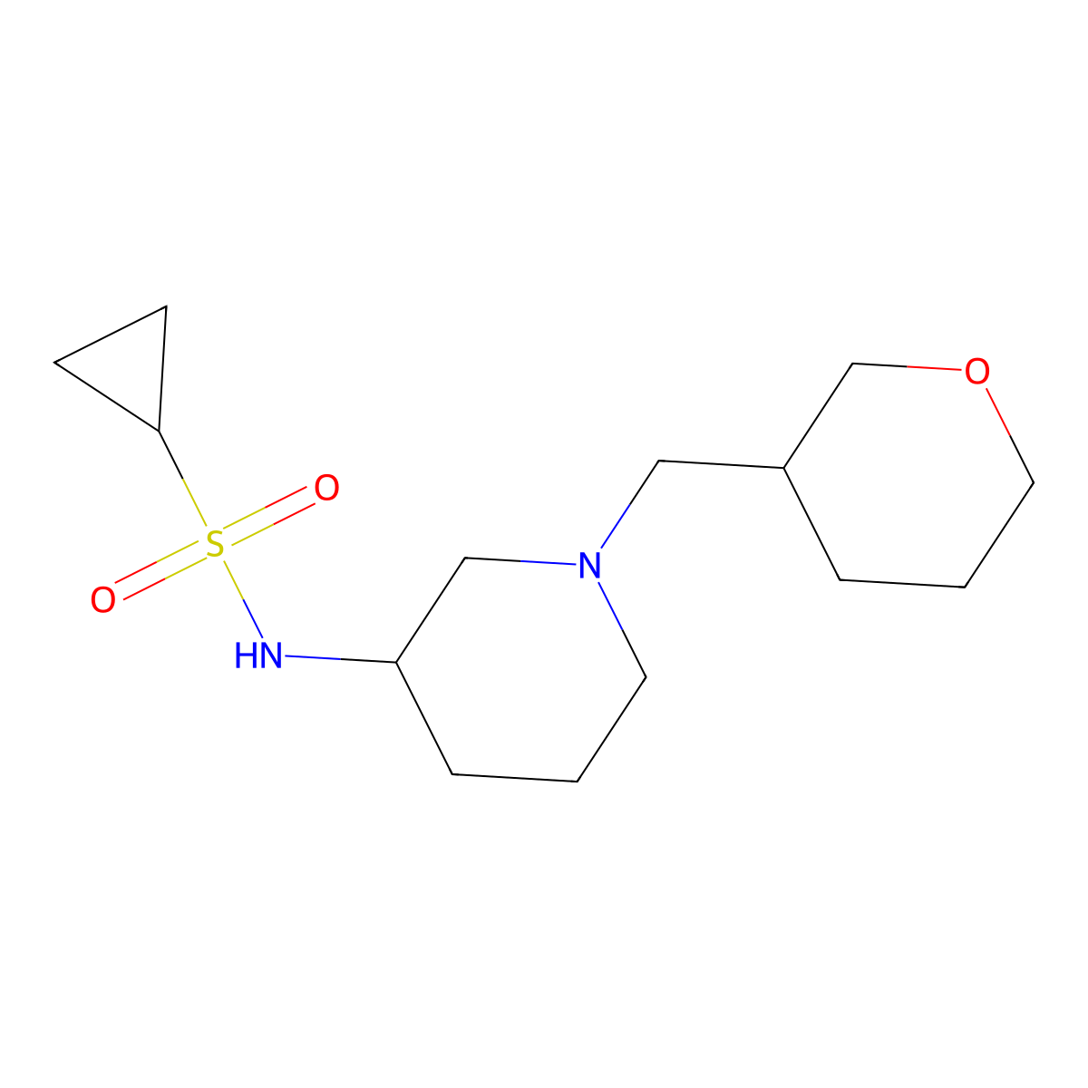 N-{1-[(oxan-3-yl)methyl]piperidin-3-yl}cyclopropanesulfonamide molecular structure, CAS 2640975-40-0