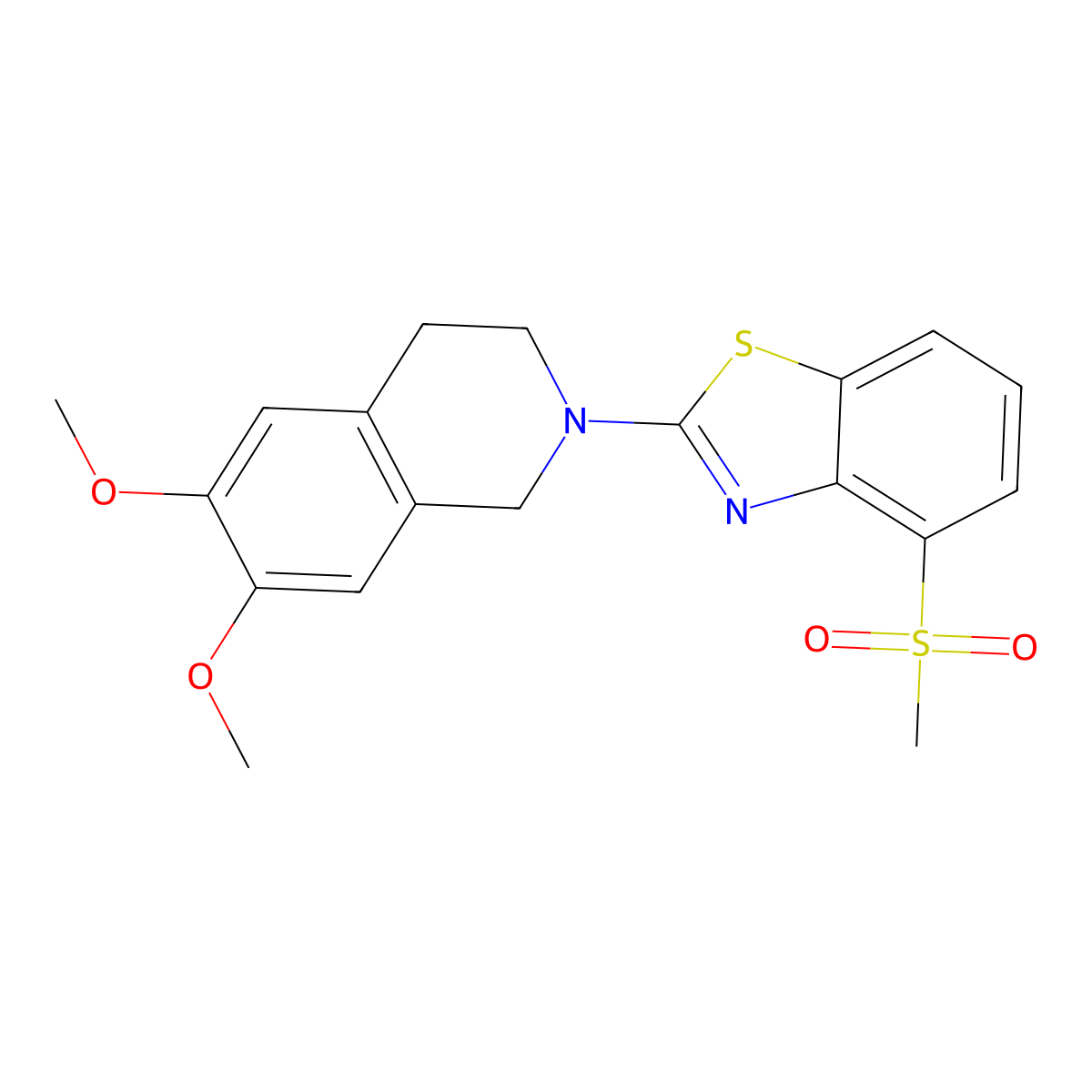 2-(4-Methanesulfonyl-1,3-benzothiazol-2-yl)-6,7-dimethoxy-1,2,3,4-tetrahydroisoquinoline molecular structure, CAS 2640975-41-1