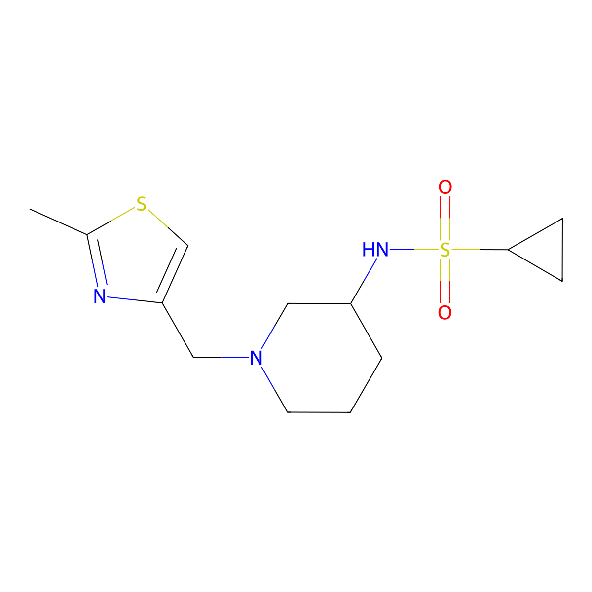 N-{1-[(2-methyl-1,3-thiazol-4-yl)methyl]piperidin-3-yl}cyclopropanesulfonamide molecular structure, CAS 2640975-42-2