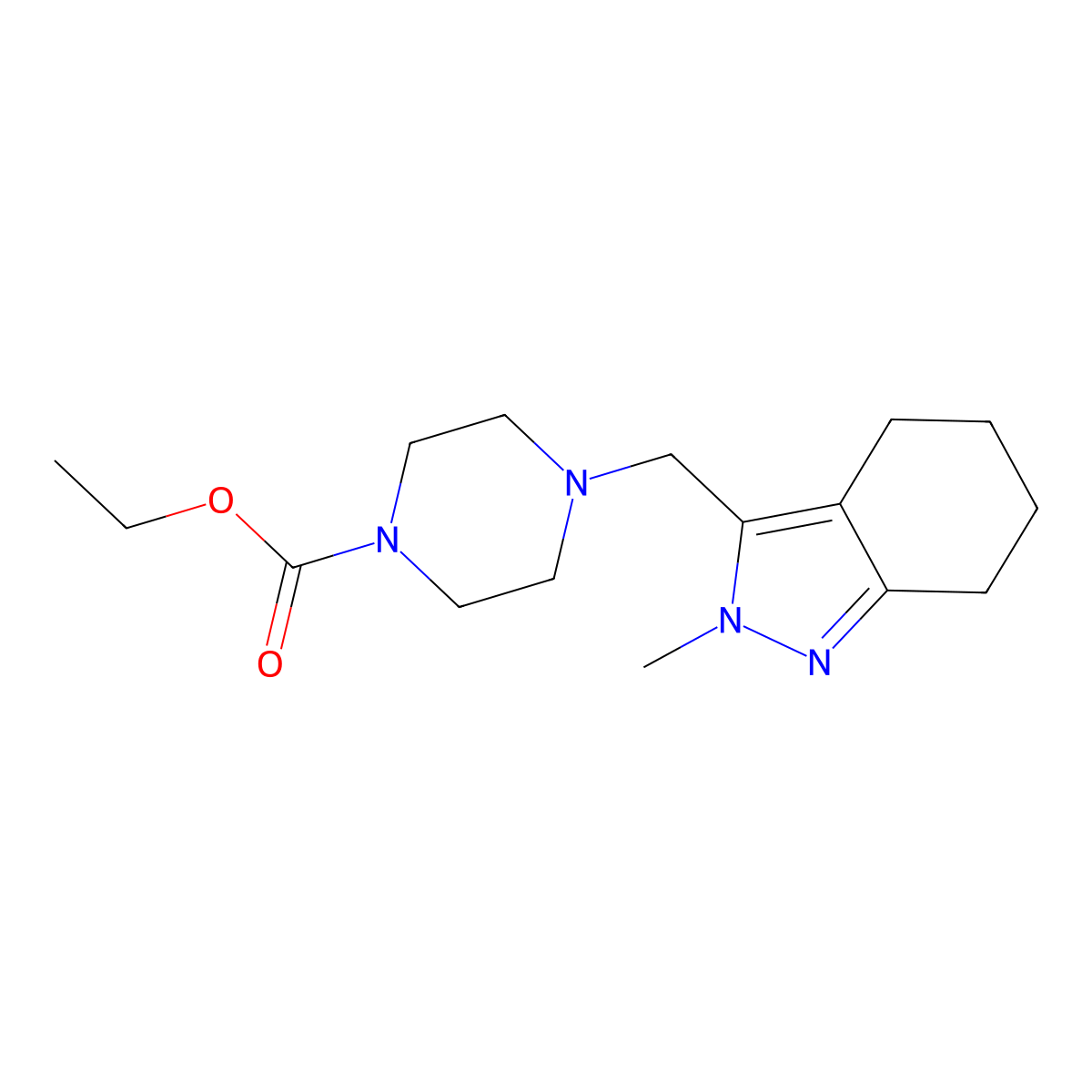 ethyl 4-[(2-methyl-4,5,6,7-tetrahydro-2H-indazol-3-yl)methyl]piperazine-1-carboxylate molecular structure, CAS 2640975-43-3