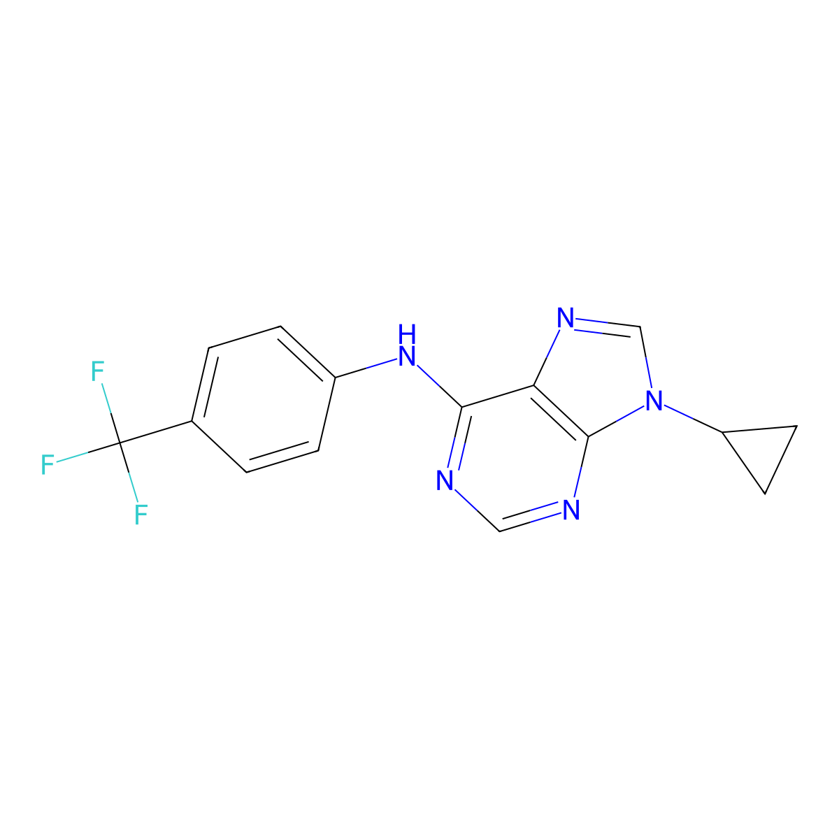9-cyclopropyl-N-[4-(trifluoromethyl)phenyl]-9H-purin-6-amine molecular structure, CAS 2640975-47-7