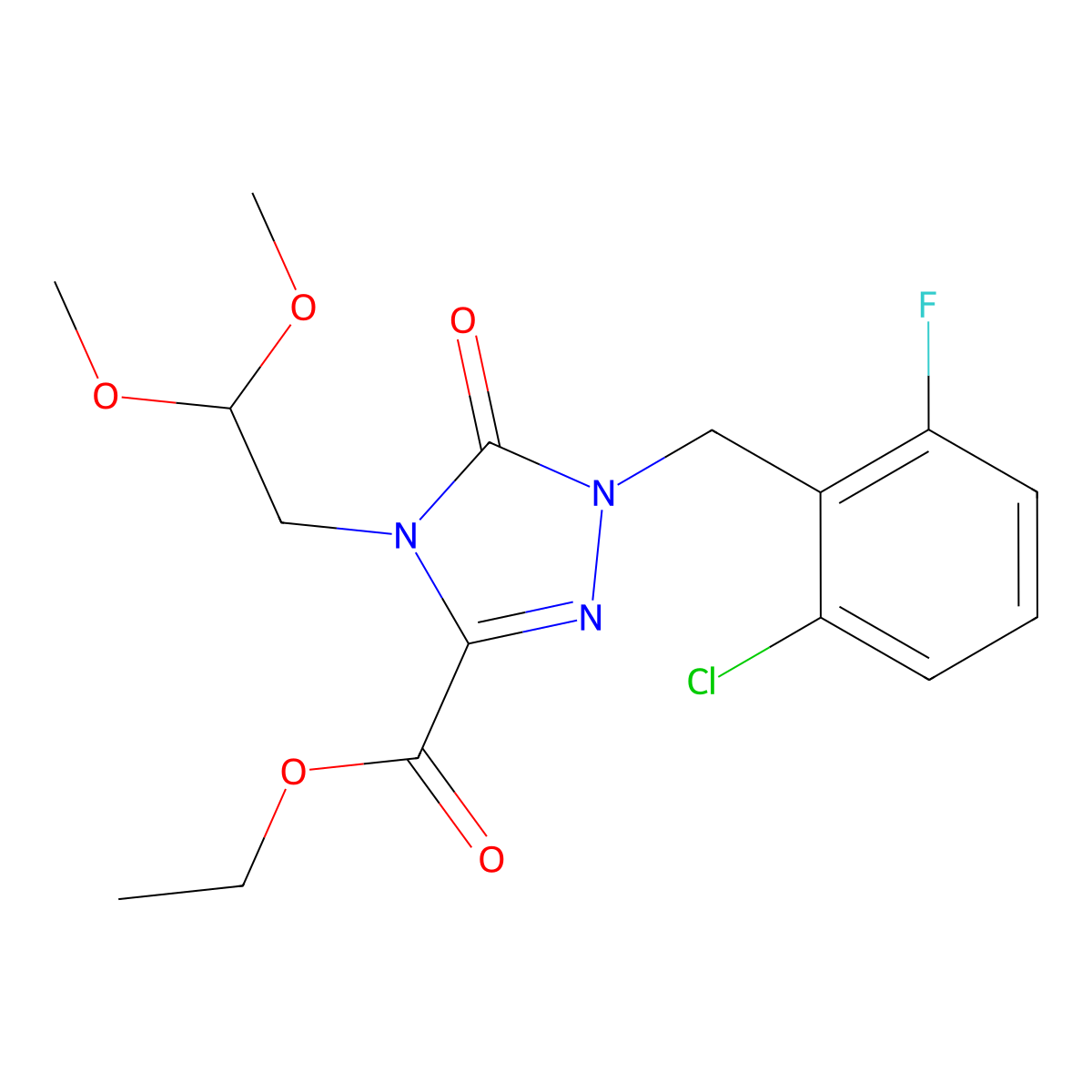 ethyl 1-[(2-chloro-6-fluorophenyl)methyl]-4-(2,2-dimethoxyethyl)-5-oxo-4,5-dihydro-1H-1,2,4-triazole-3-carboxylate molecular structure, CAS 2640975-54-6