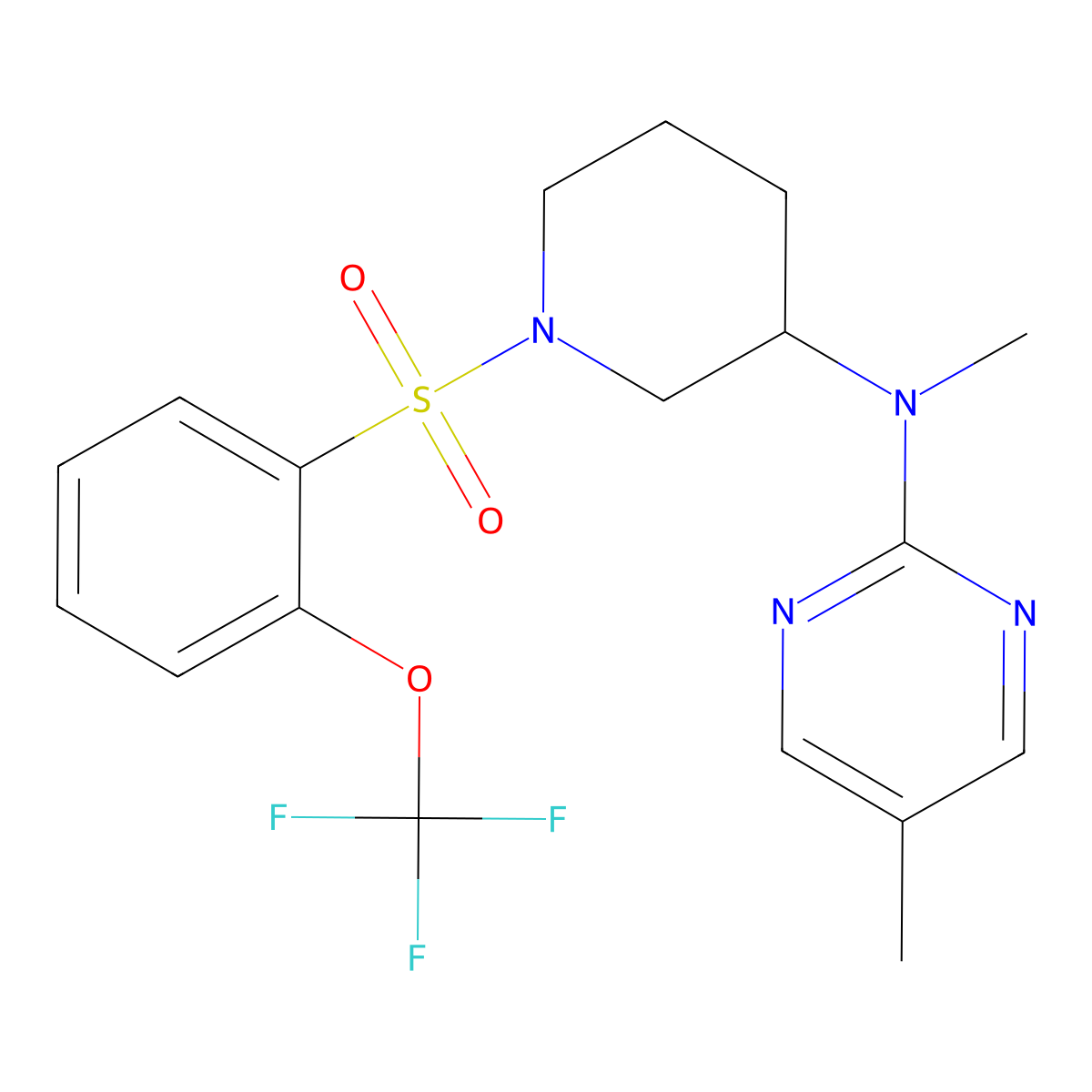 N,5-dimethyl-N-{1-[2-(trifluoromethoxy)benzenesulfonyl]piperidin-3-yl}pyrimidin-2-amine molecular structure, CAS 2640975-55-7