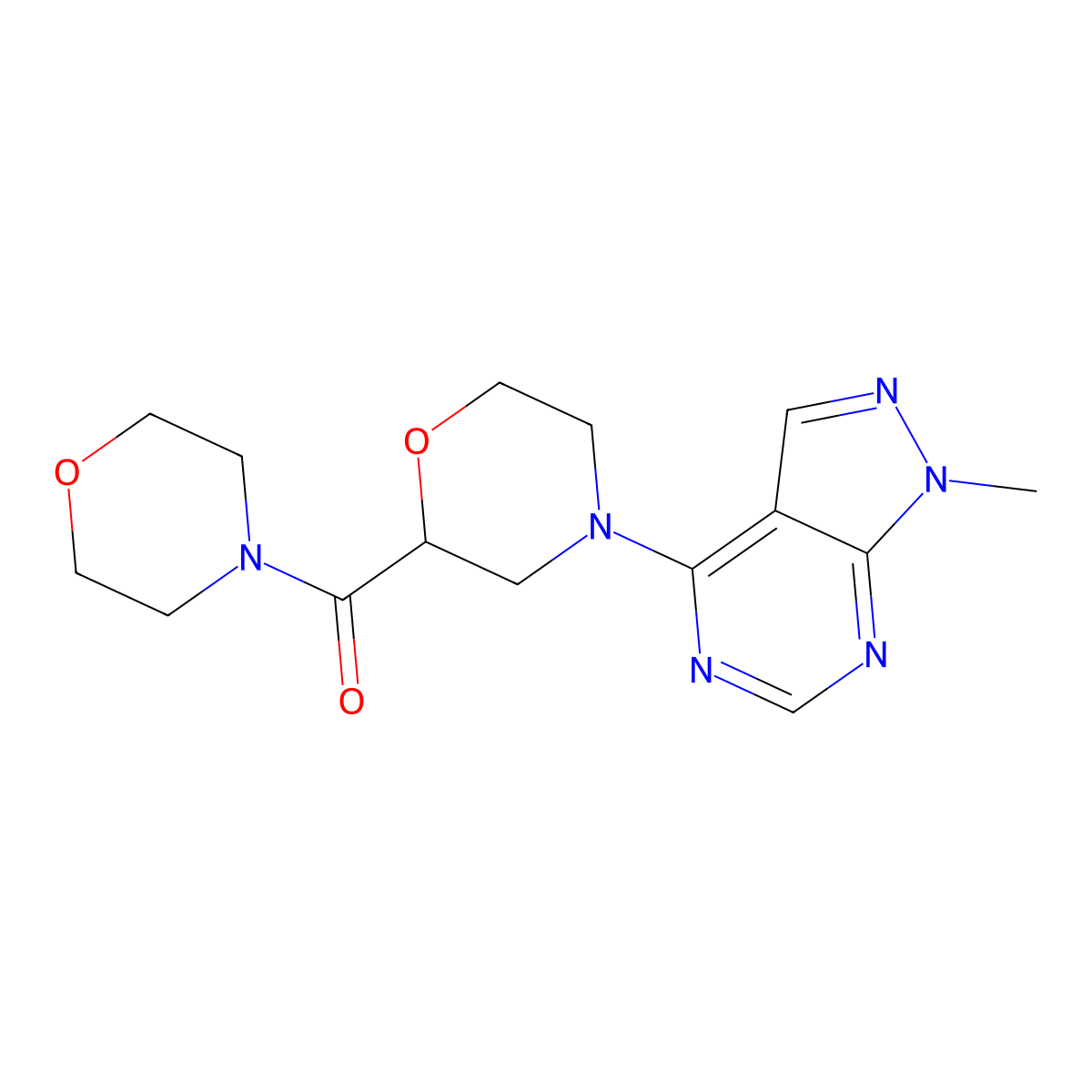 4-{1-methyl-1H-pyrazolo[3,4-d]pyrimidin-4-yl}-2-(morpholine-4-carbonyl)morpholine molecular structure, CAS 2640975-57-9