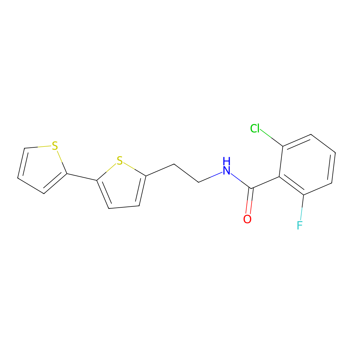 N-(2-{[2,2'-bithiophene]-5-yl}ethyl)-2-chloro-6-fluorobenzamide molecular structure, CAS 2640975-58-0