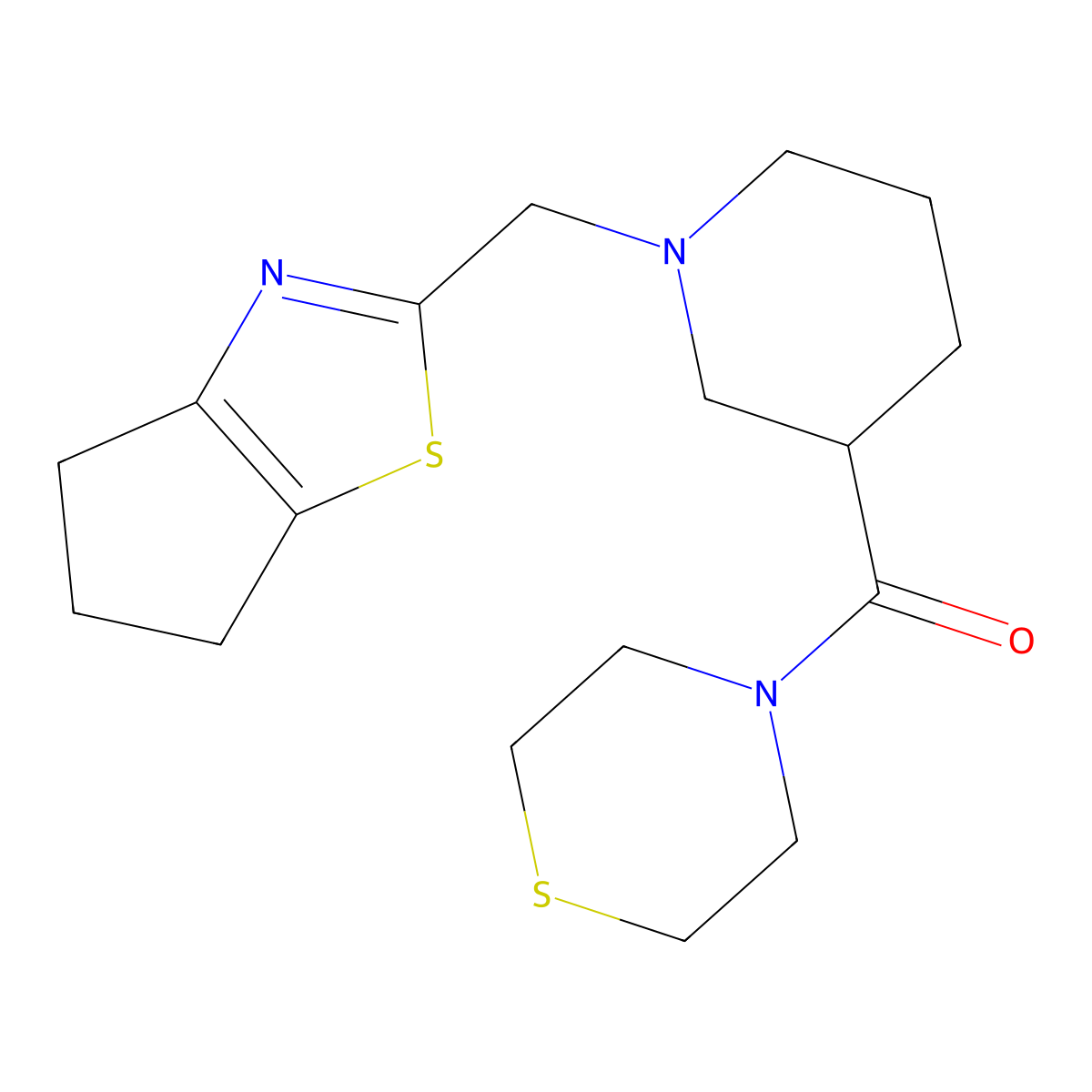 4-[1-({4H,5H,6H-cyclopenta[d][1,3]thiazol-2-yl}methyl)piperidine-3-carbonyl]thiomorpholine molecular structure, CAS 2640975-60-4