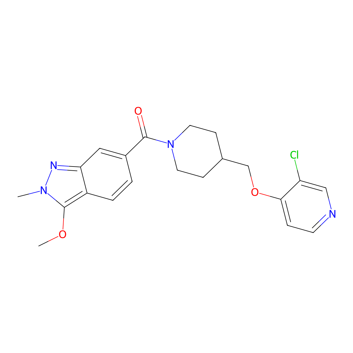 6-(4-{[(3-chloropyridin-4-yl)oxy]methyl}piperidine-1-carbonyl)-3-methoxy-2-methyl-2H-indazole molecular structure, CAS 2640975-61-5
