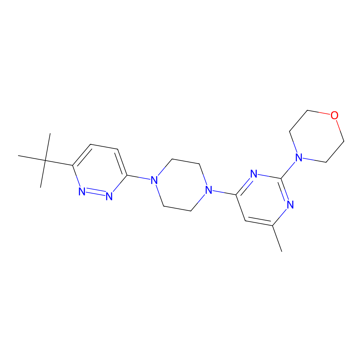 4-{4-[4-(6-Tert-butylpyridazin-3-yl)piperazin-1-yl]-6-methylpyrimidin-2-yl}morpholine molecular structure, CAS 2640975-63-7