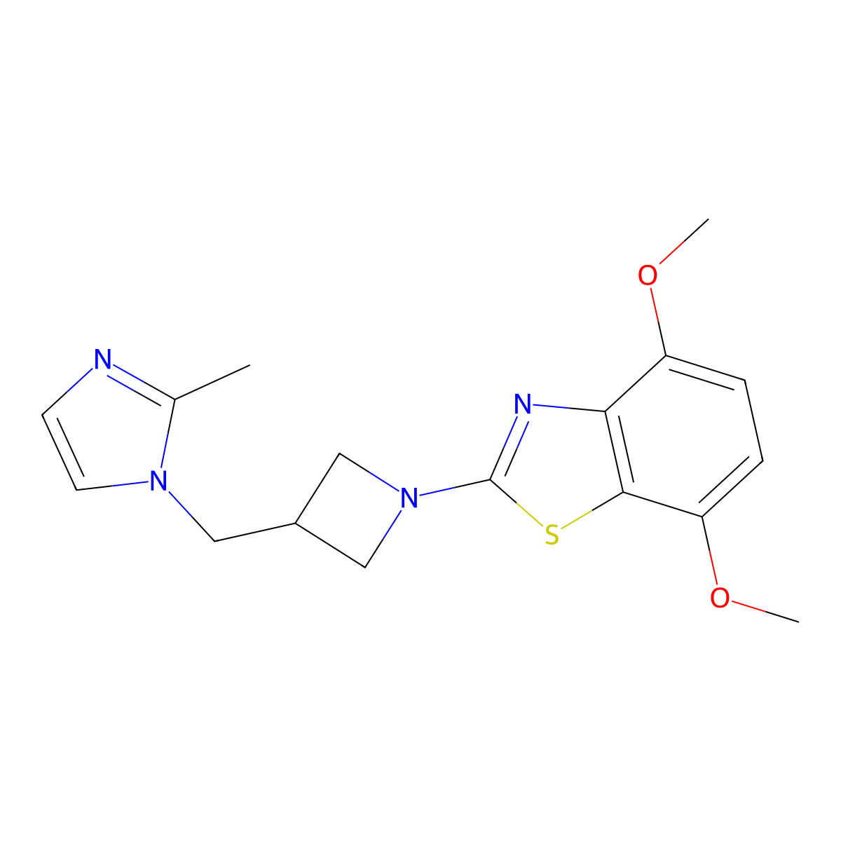 4,7-dimethoxy-2-{3-[(2-methyl-1H-imidazol-1-yl)methyl]azetidin-1-yl}-1,3-benzothiazole molecular structure, CAS 2640975-66-0