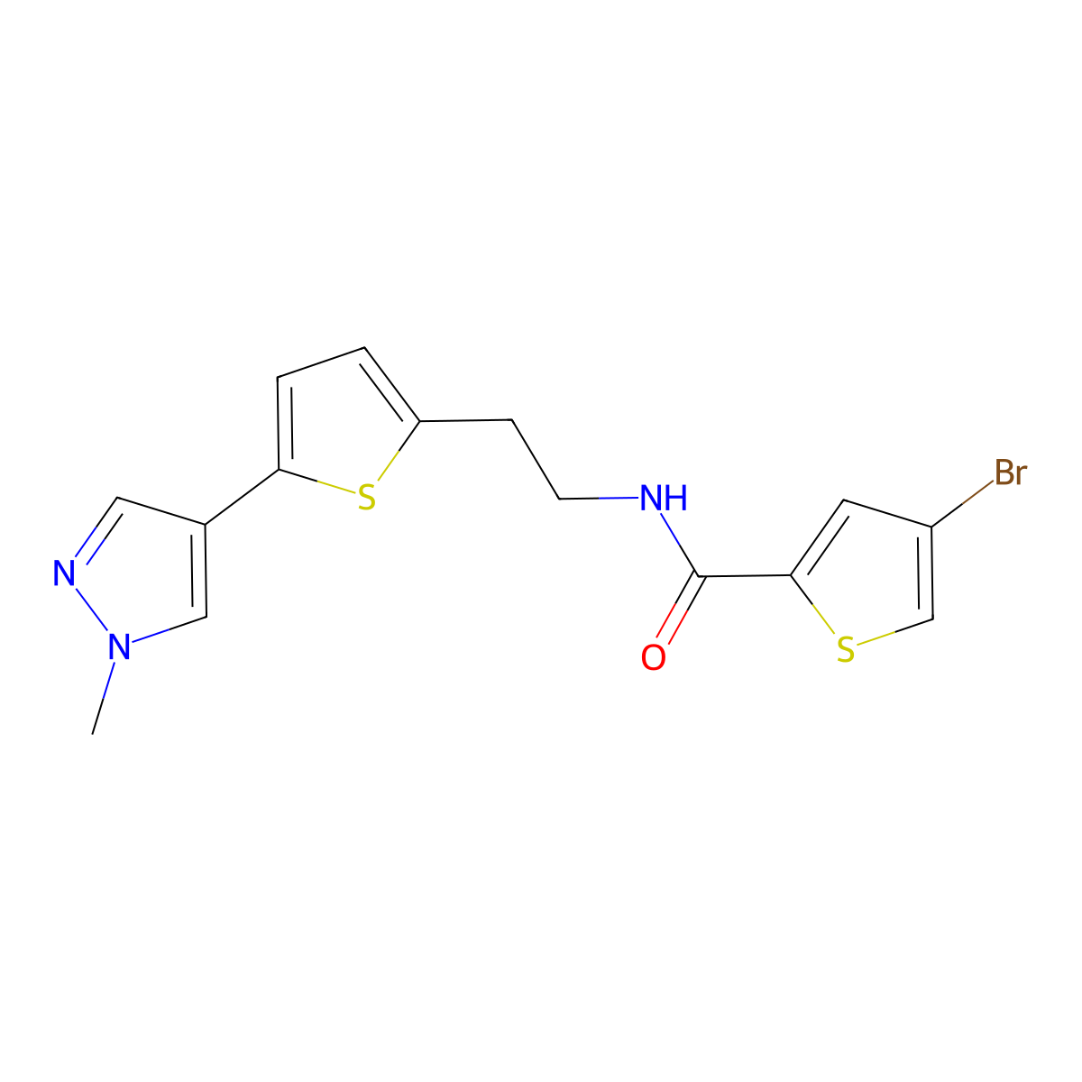 4-bromo-N-{2-[5-(1-methyl-1H-pyrazol-4-yl)thiophen-2-yl]ethyl}thiophene-2-carboxamide molecular structure, CAS 2640975-67-1