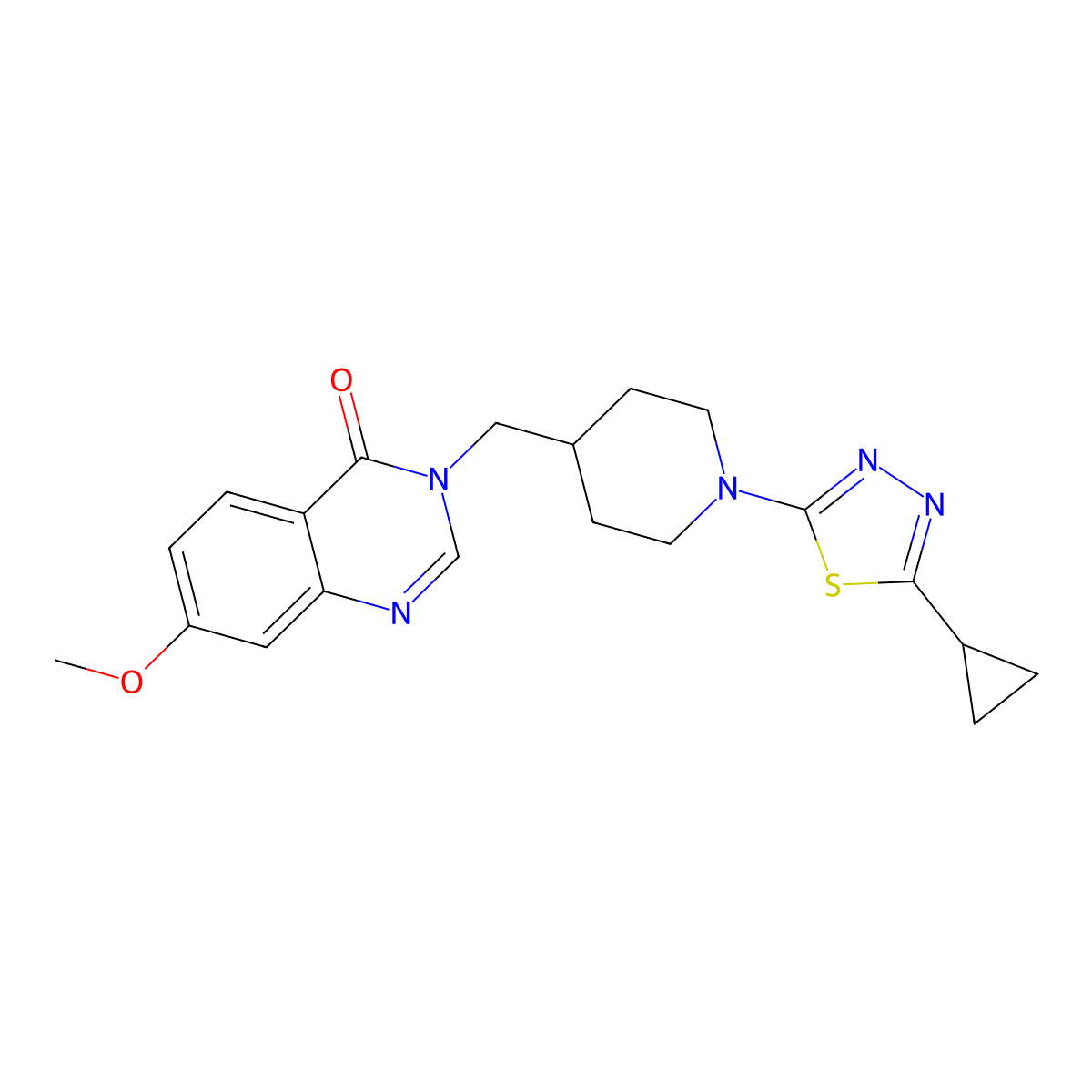 3-{[1-(5-Cyclopropyl-1,3,4-thiadiazol-2-yl)piperidin-4-yl]methyl}-7-methoxy-3,4-dihydroquinazolin-4-one molecular structure, CAS 2640975-75-1