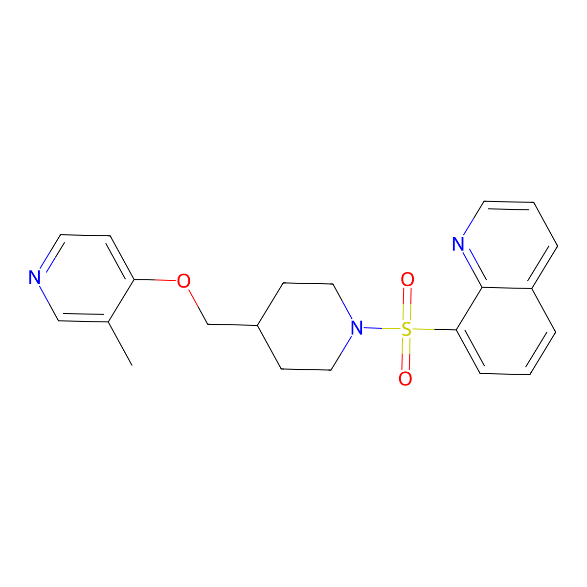 8-[(4-{[(3-Methylpyridin-4-yl)oxy]methyl}piperidin-1-yl)sulfonyl]quinoline molecular structure, CAS 2640975-80-8