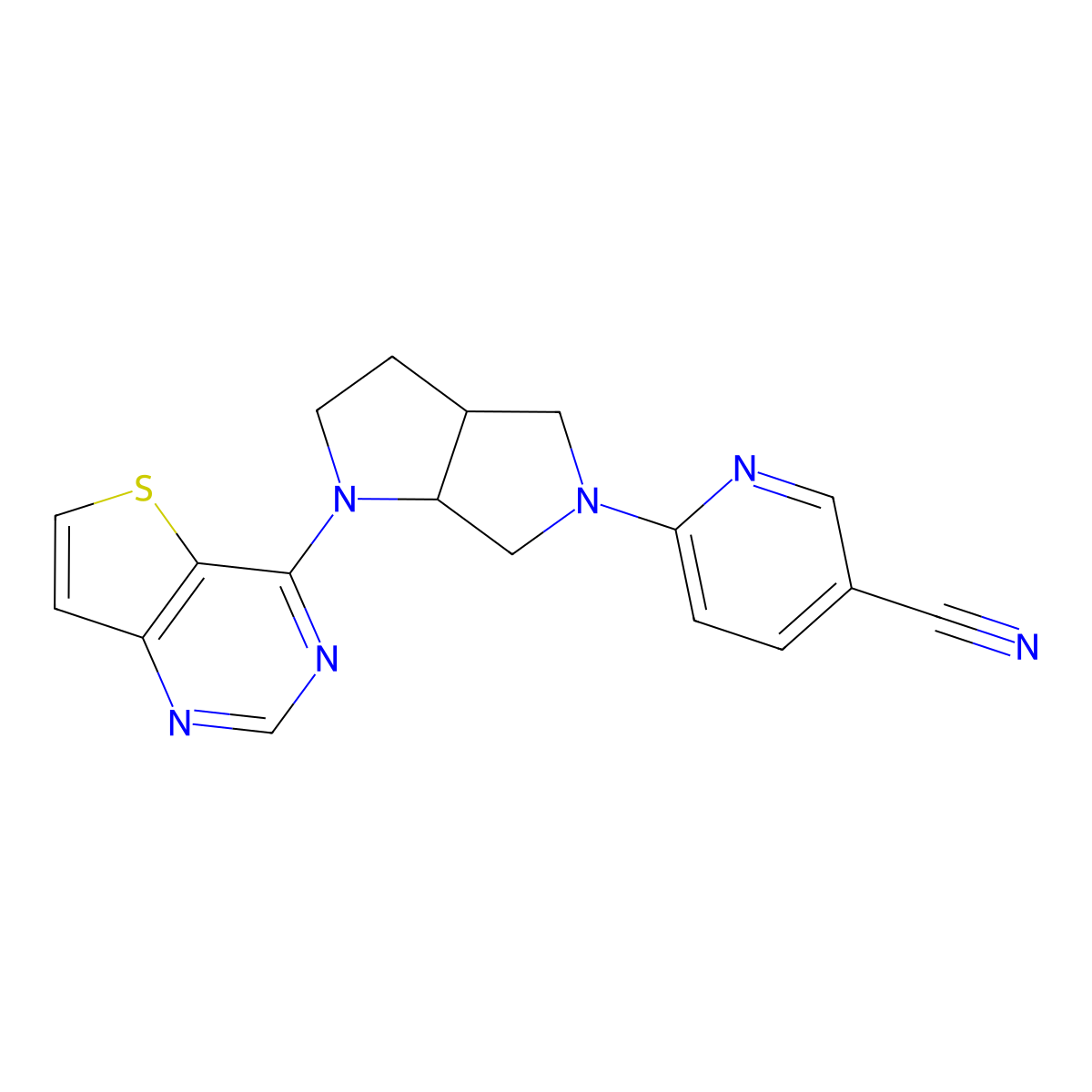 6-(1-{Thieno[3,2-d]pyrimidin-4-yl}-octahydropyrrolo[3,4-b]pyrrol-5-yl)pyridine-3-carbonitrile molecular structure, CAS 2640975-81-9
